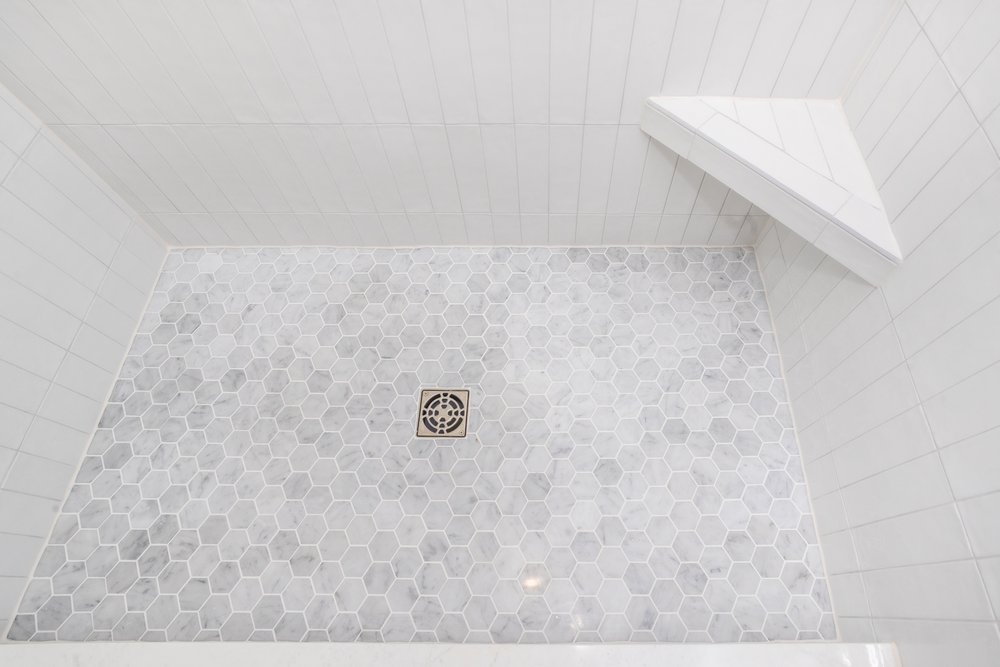  2” x 2” hexagonal shower tile floor 
