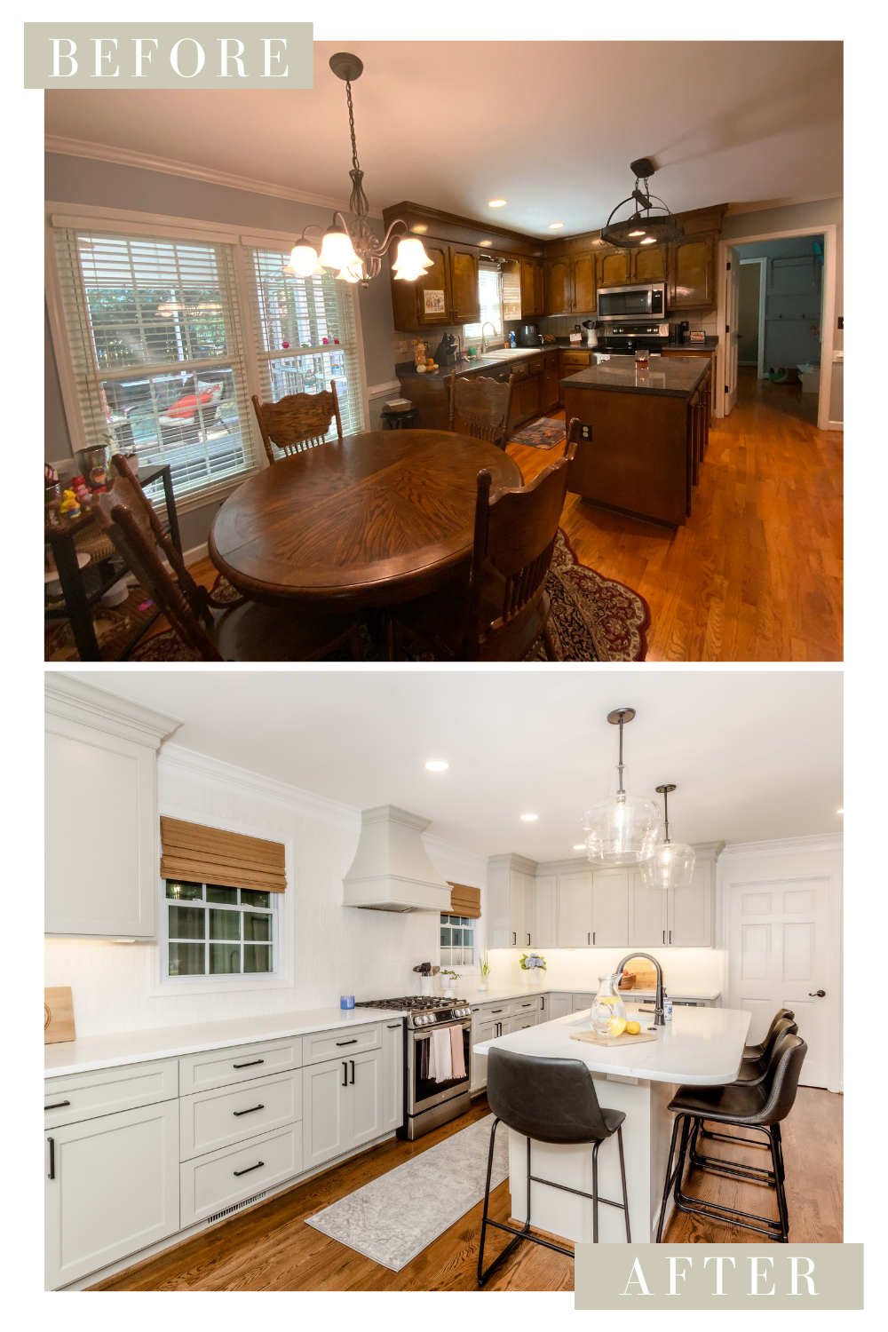  Before and after photos of a neutral kitchen with a transitional style 