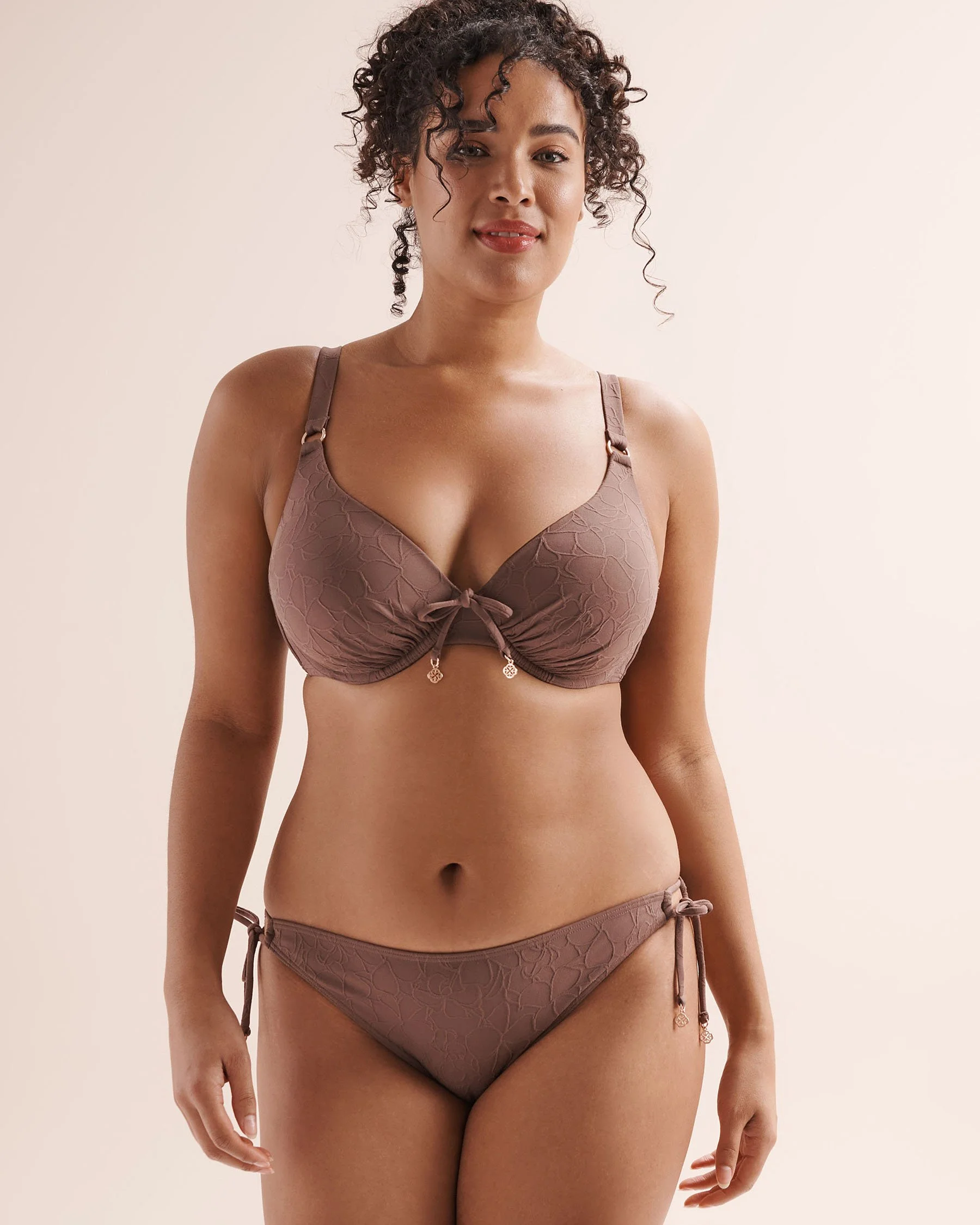 Textured D Cup Plunge Bikini Top