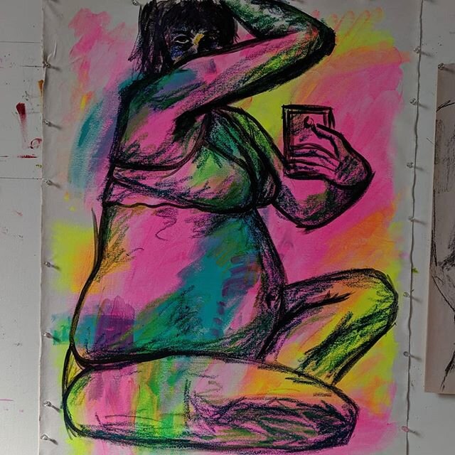 Hello old friends, it's been a minute 😁
#painting #mirrorselfie #selfie #selfportrait #color #pregnant #belly #female #femme #bright #art #artwork #studio #artstudio #vibes #progress #body #bodypositive #jc #artist #painter