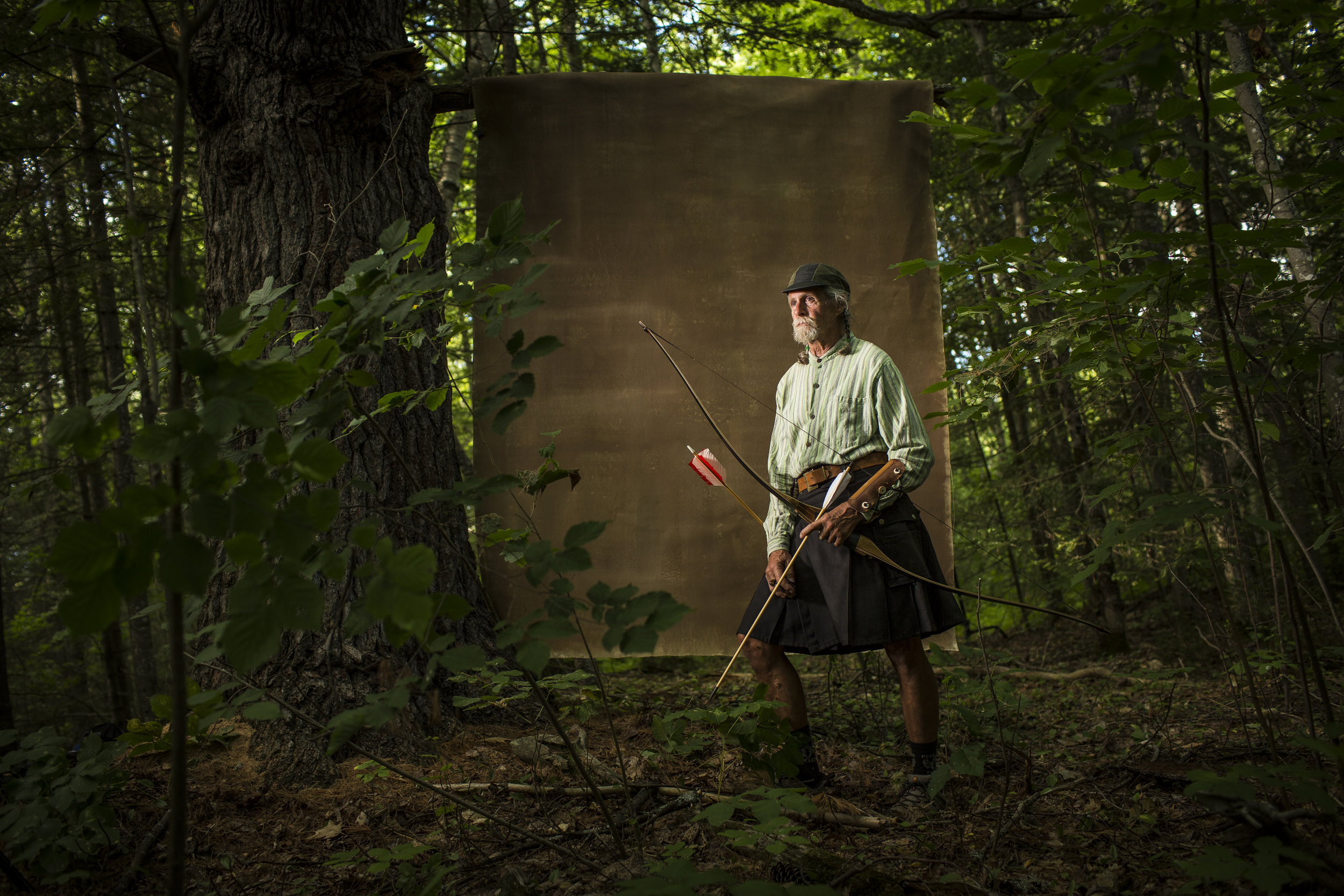  Avid outdoorsman, Bob Lombardo, 69, photographed in Orono, Maine. Bob spends much of his time on trails, either out working on target practice shooting rotten tree stumps with the arrows he makes or on one of his many bikes. 