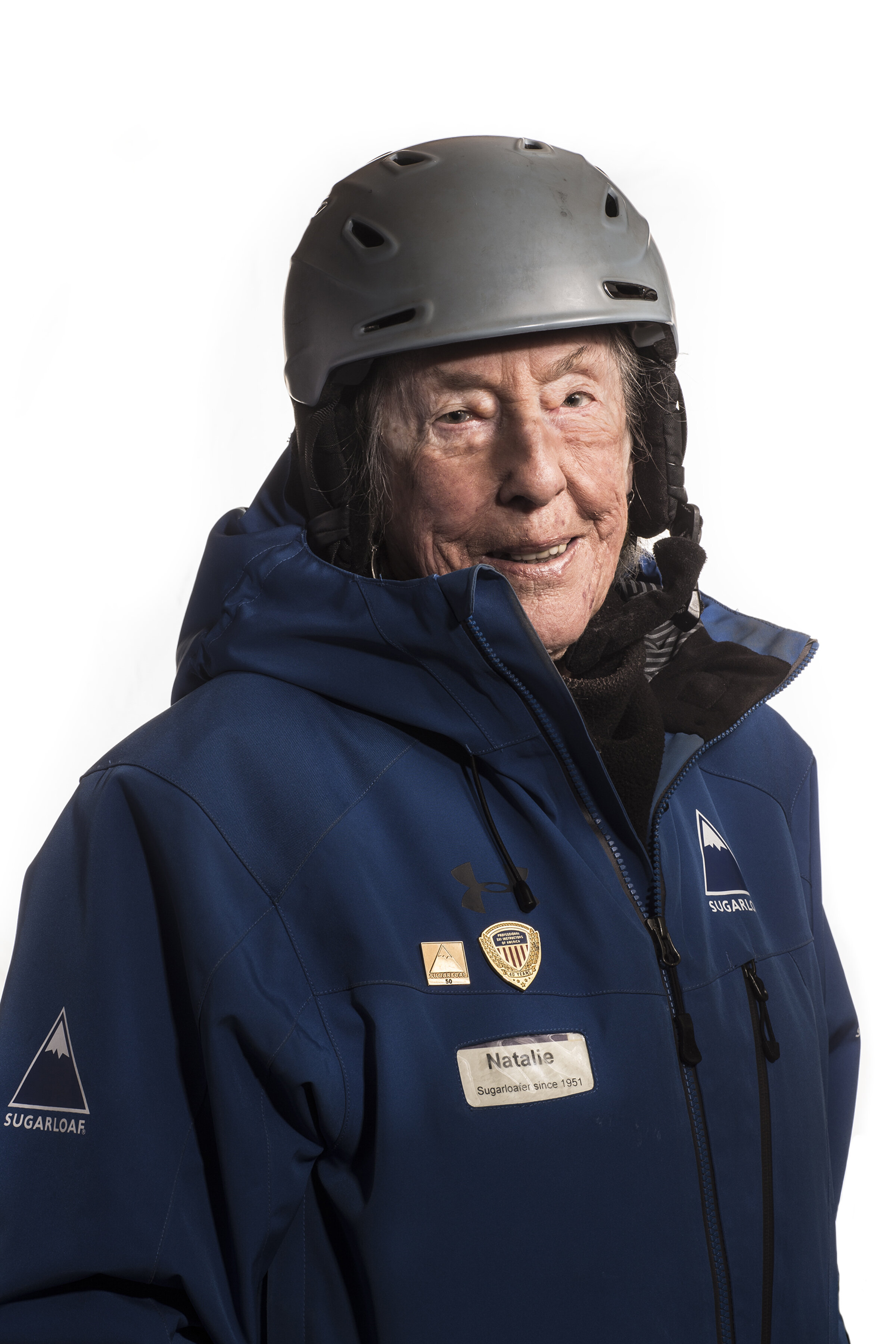  Natalie Terry, 95, of Waterville is gearing up for her 51st consecutive year of teaching skiing lessons at Sugarloaf Ski Resort, starting her career in 1970. Last year the resort had to create a commemorative pin she wears with pride for her 50th se