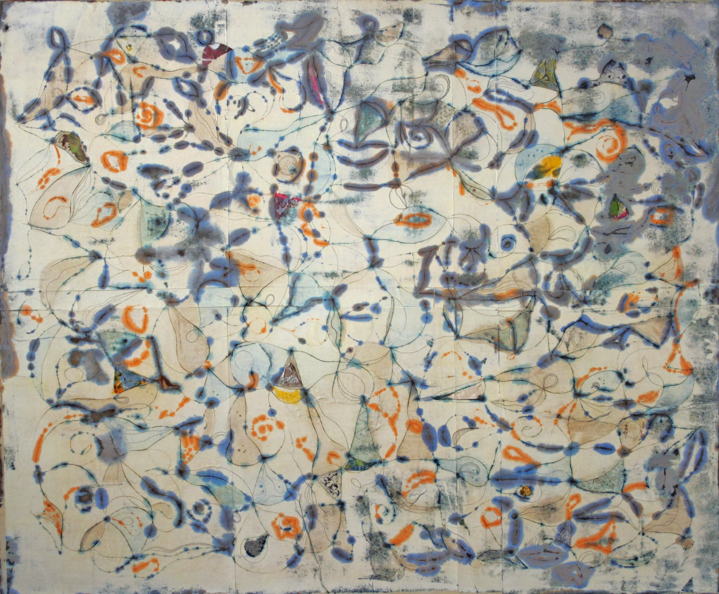 Rhizome 15  58x48 inches, 148x122 cm oil, ink, gesso, rice paper on canvas 2023