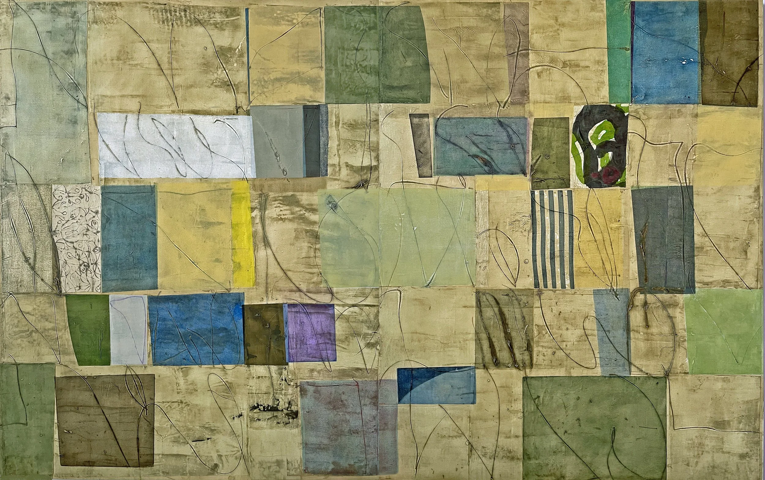  February 12 (dyptich) 78×124 inches, 198×316 cm oil, ink, gesso, rice paper on canvas. 2024 