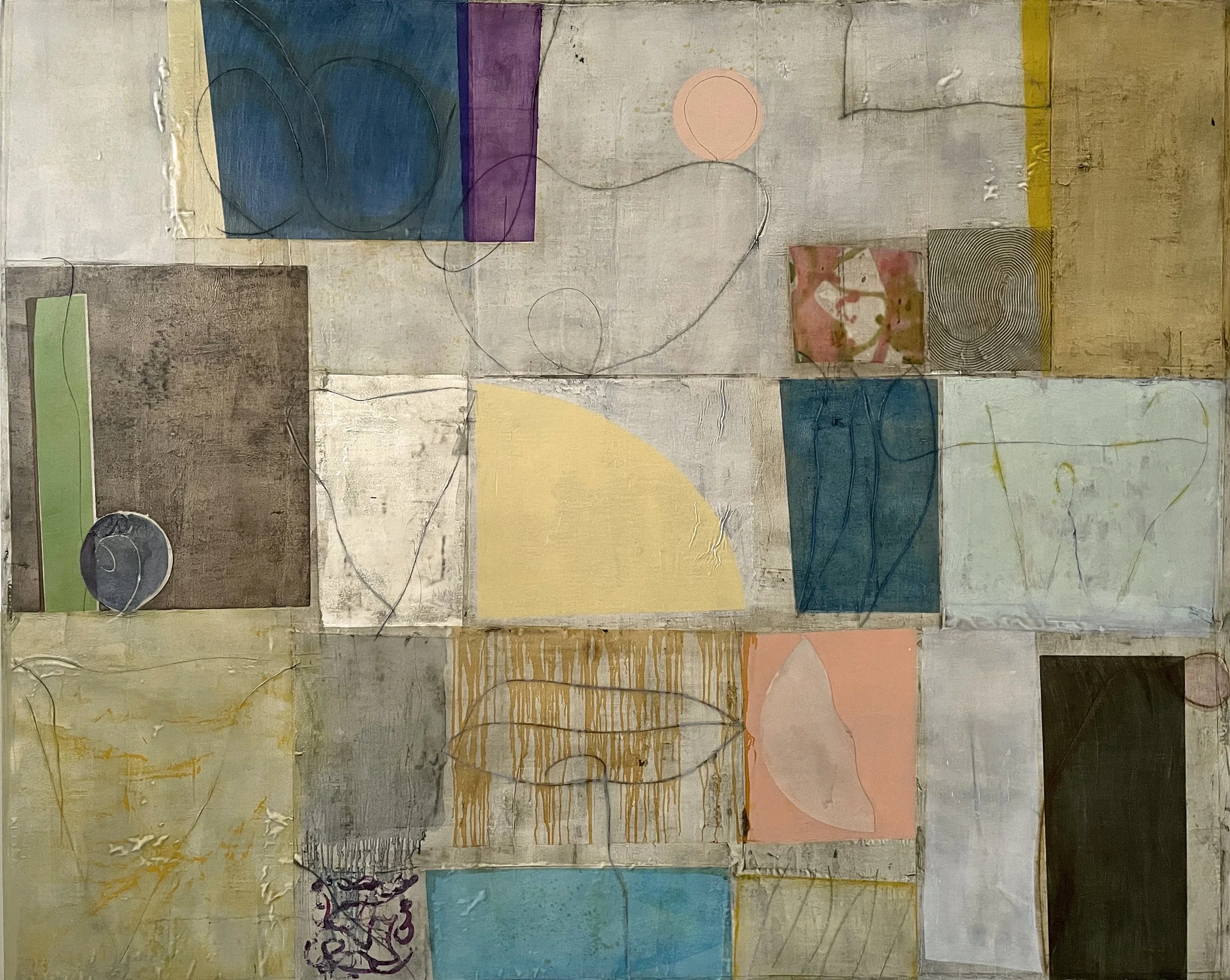  April 16 62×78 inches 158×198 cm  oil, ink, gesso, rice paper on canvas  2026 