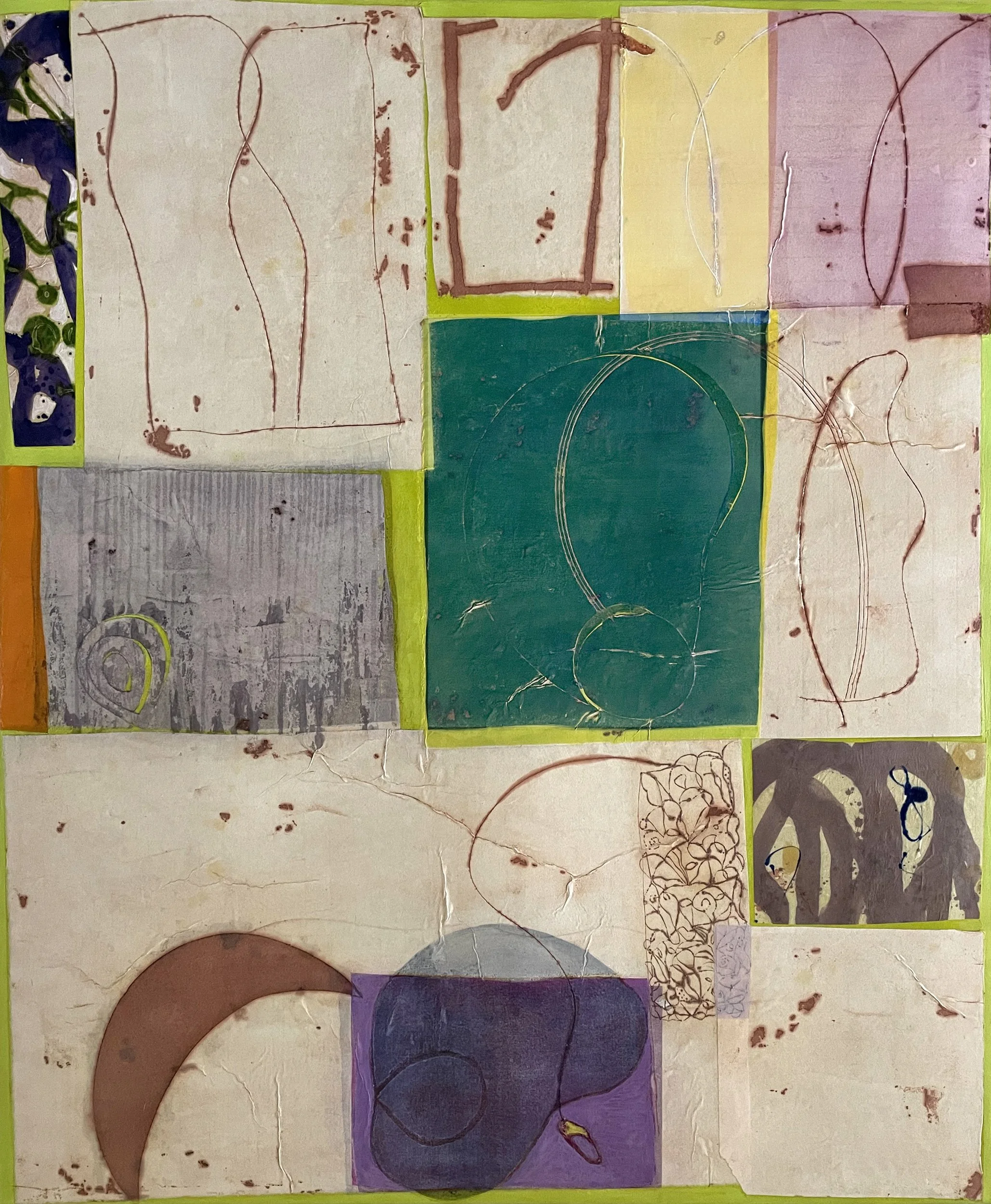  Failings of Spring 2 58x48 inches, 150x122 cm oil, ink, gesso, rice paper on canvas 2024 