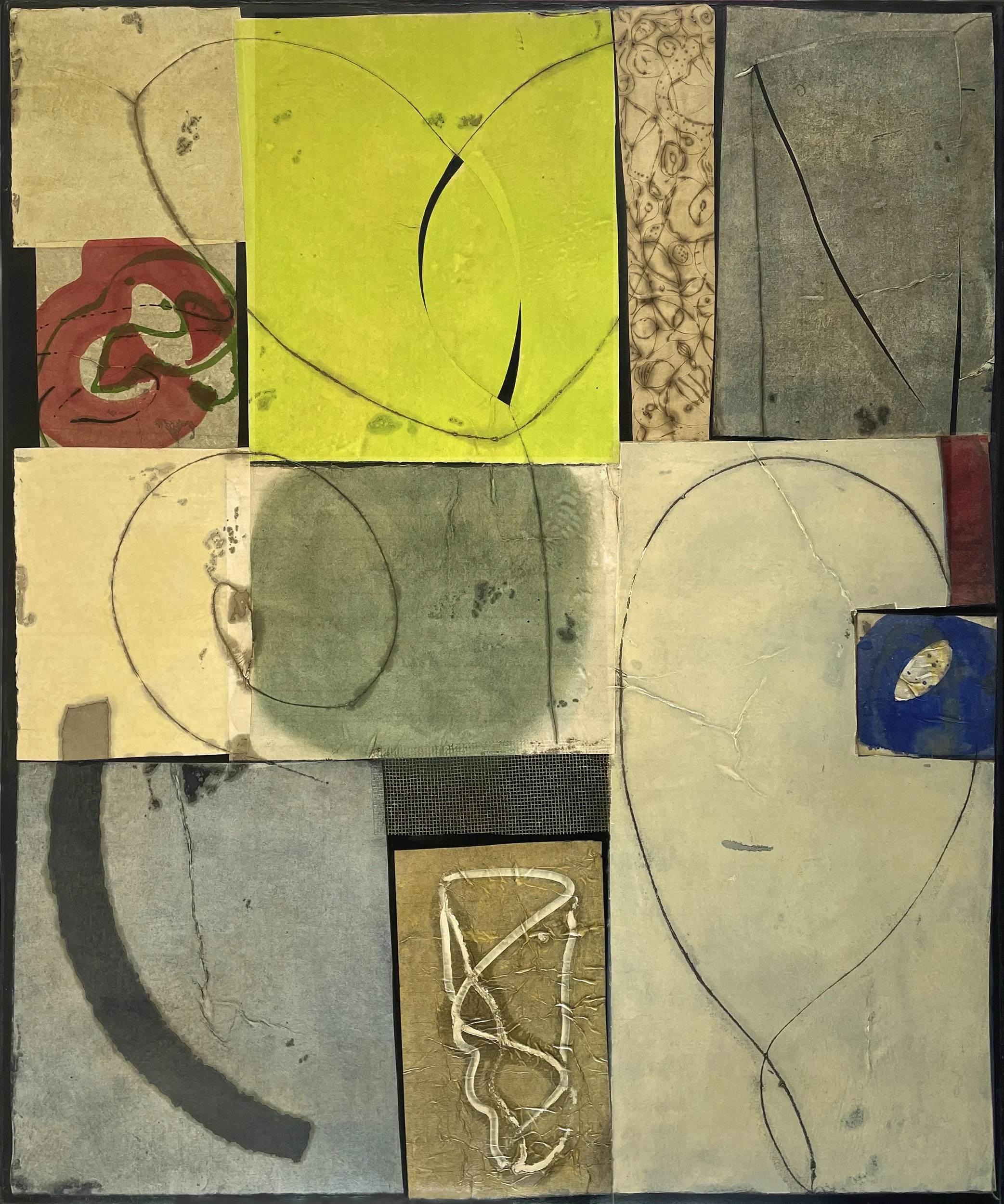  Epigram 64 58×48 inches, 145×122 cm oil, ink, gesso, rice paper on canvas 2025 