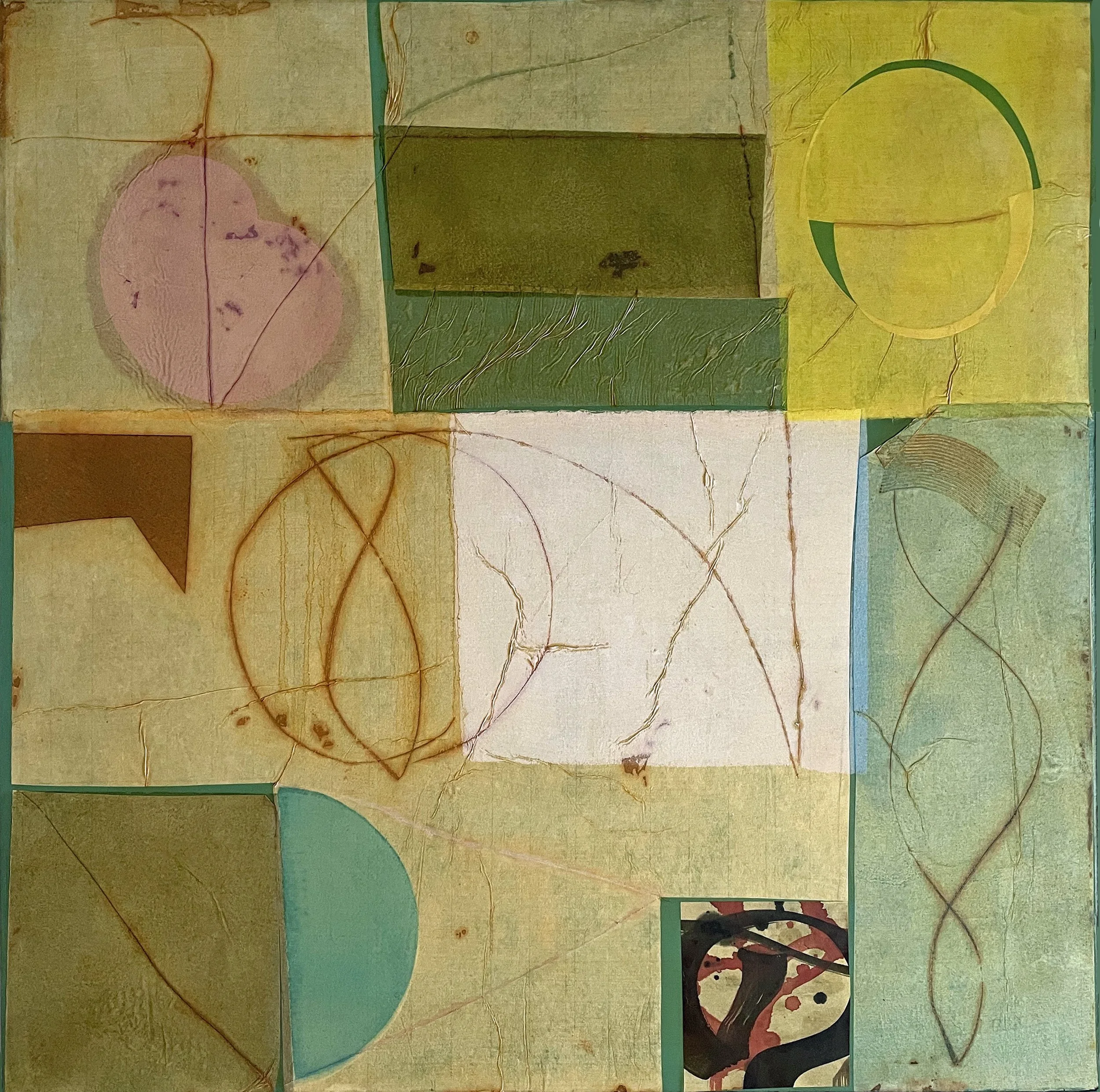  Epigram 31 40×40 inches, 102×102 cm oil, ink, gesso, rice paper on wood 2025 