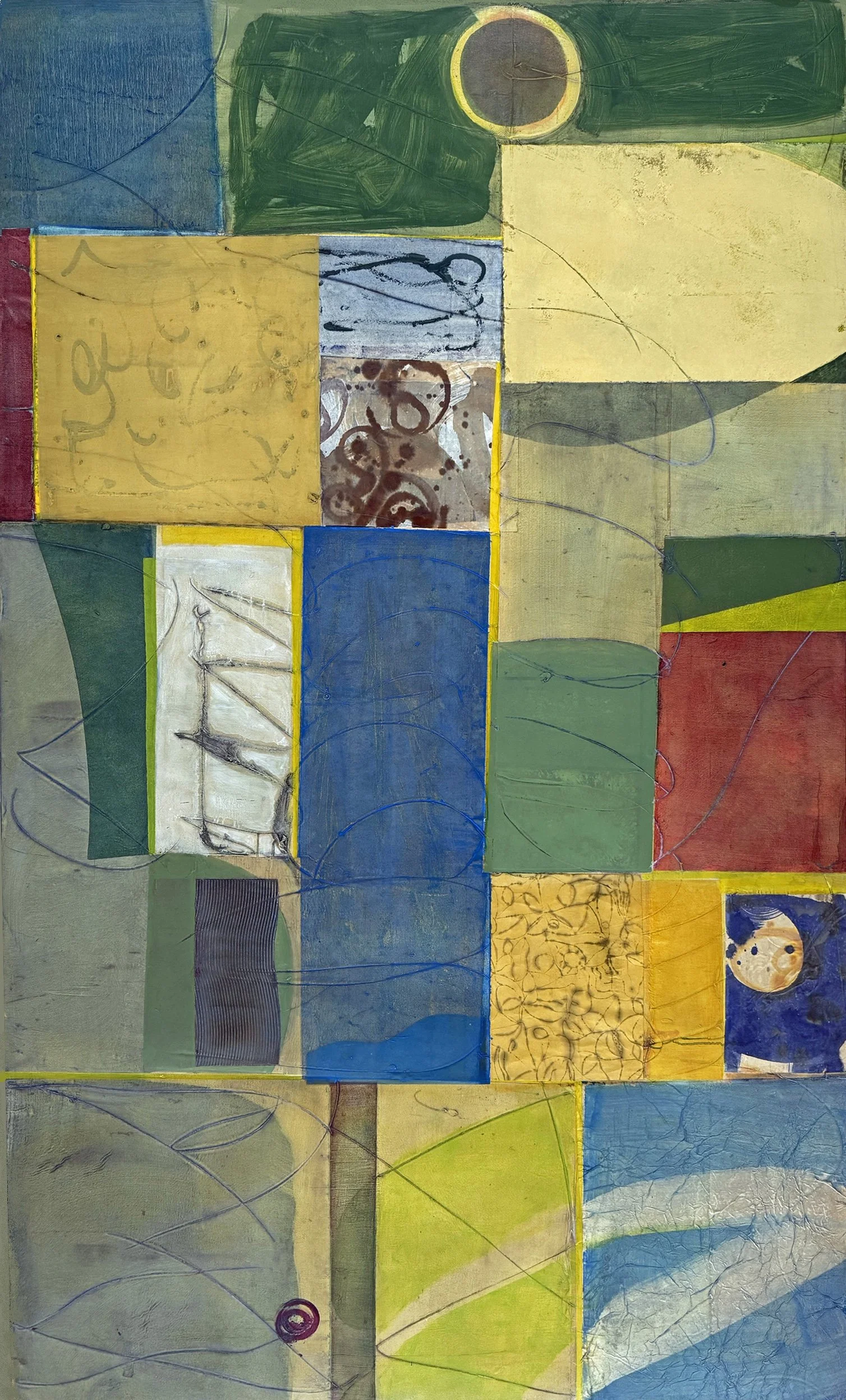  May 9 78×48 inches, 198×122 cm oil, ink, gel, rice paper on canvas 2026 