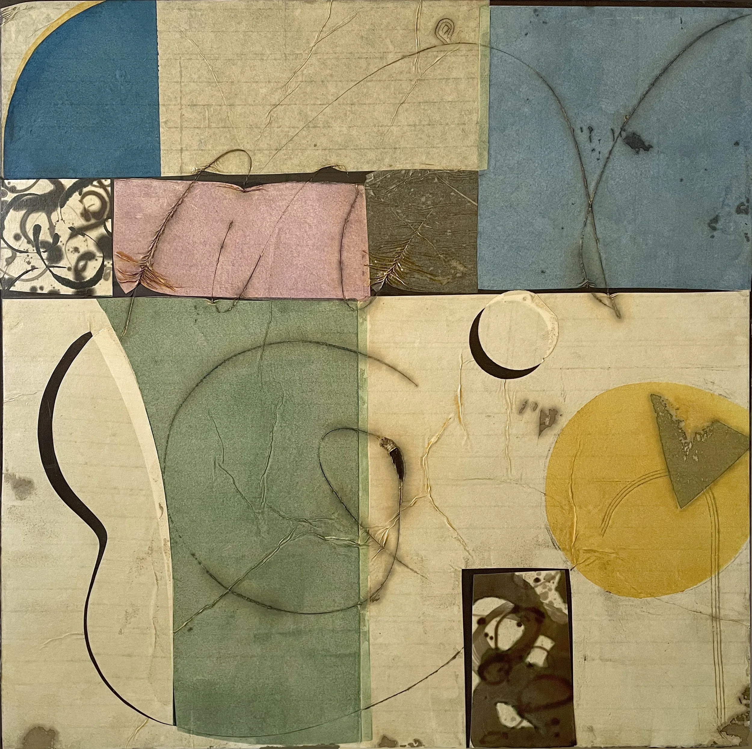  Epigram 19 40×40 inches, 102×102 cm oil, ink, gesso, rice paper on wood 2025 