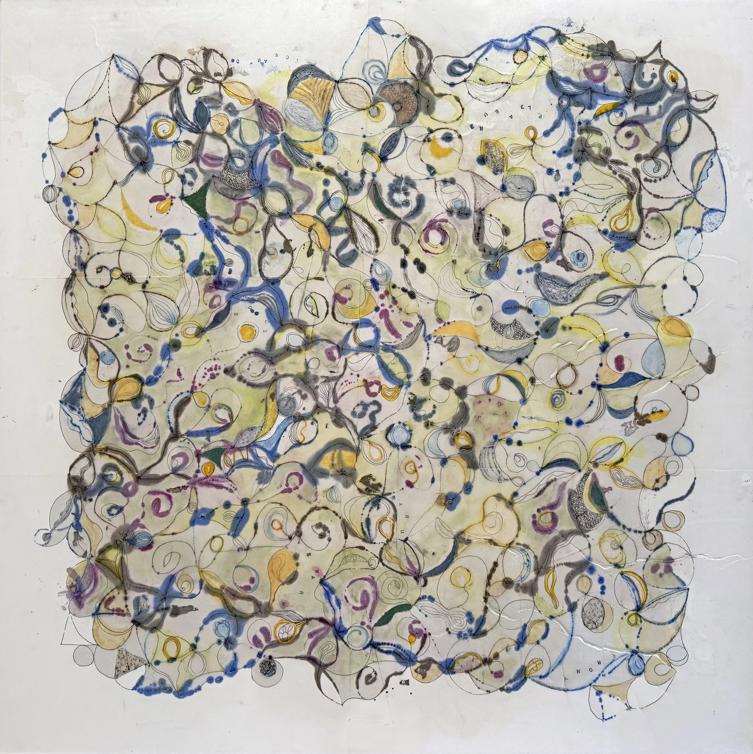  Rhizome 29 48x48 inches, 120x120 cm, oil, ink, gesso, rice paper on canvas 2026 