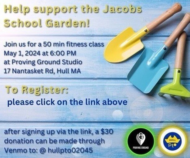 Fitness class fundraiser to support the Jacobs School Garden🍅🍆🥦🥒🌽🥕🧄🧅🥔

www.hullpto.org/events

Thank you for support the Jacobs School Garden💙💛
Thank you Proving Ground💪