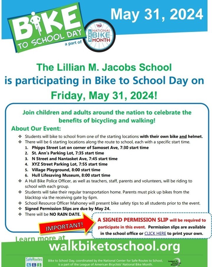 Bike to School is ON for Friday May 31st at Jacobs and Memorial Middle💙💛

https://www.hullpto.org/events