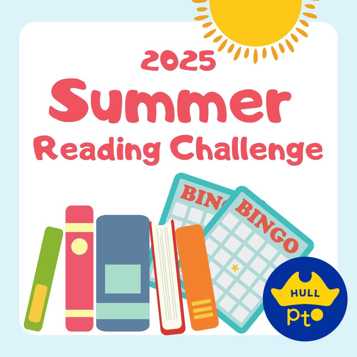 Bingo for Books Summer Reading Game with L.M.Jacobs Elementary School

hullpto.org/events/bingo-for-books-summer-2025

Read and Play Along all summer long 

questions? email Hull PTOs Summer Bingo Coordinator Jessica O'Mara at contact@hullpto.org