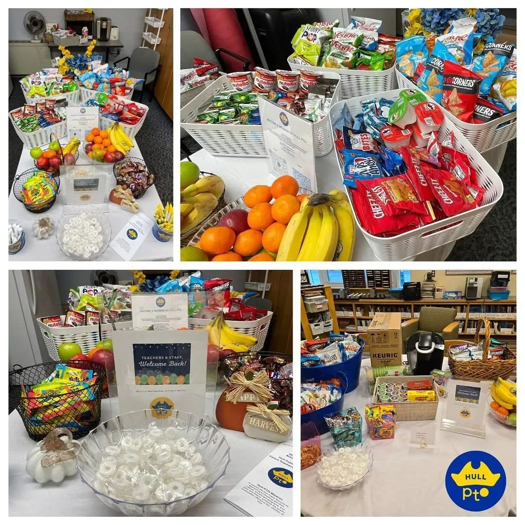 WELCOME BACK, HULL PUBLIC SCHOOLS TEACHERS &amp; STAFF! 

On September 16th &amp; 17th, the Hull PTO stocked the teachers&rsquo; lounges at both Jacobs School and Hull High with snacks, fruit, fun candies, drinks &amp; coffee &ndash; and even brand n