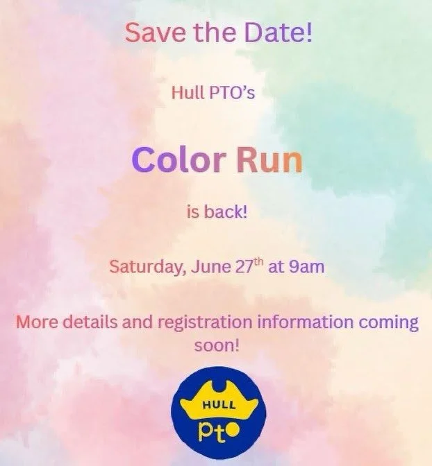 SAVE THE DATE! The PTO Color Run is BACK! 🌈🏃&zwj;♂️

Mark your calendars for: Saturday, June 27th 

Get ready for a morning full of color, fun, and community spirit! You won&rsquo;t want to miss it!

More details coming soon&hellip; stay tuned! 💙