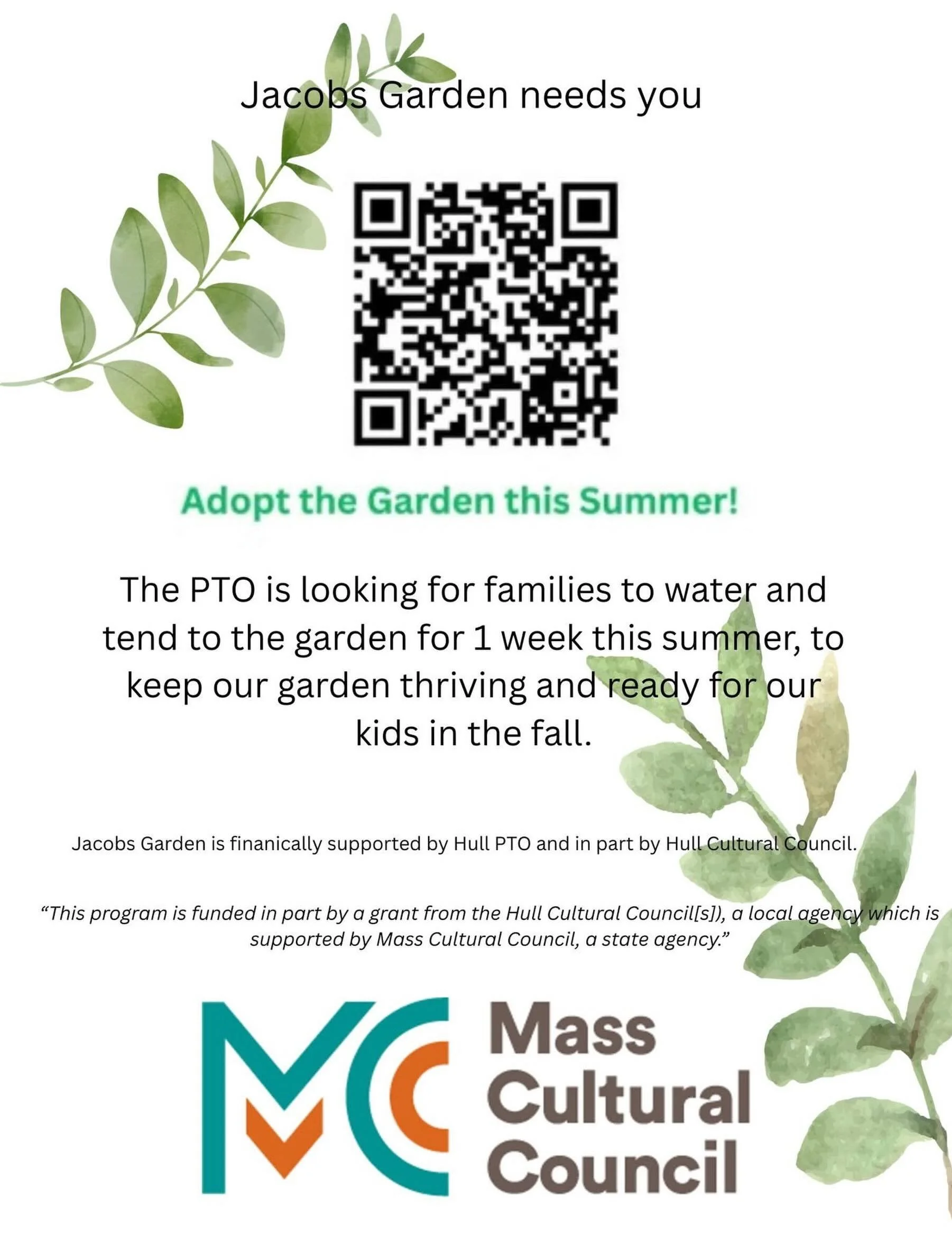 🌱 Jacobs Garden Needs Your Help This Summer! 🌱

Did you know that the Jacobs Garden is maintained by volunteers and supported by the Hull PTO? To keep the garden thriving throughout the summer and ready to welcome students back in the fall, we are 
