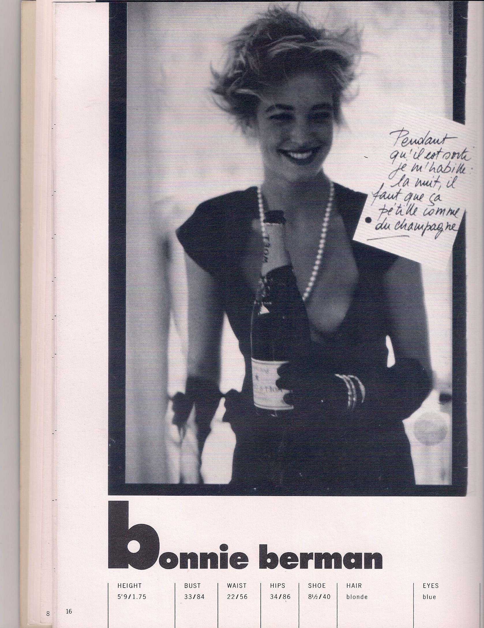 Bonnie Berman, Bethann Mgmt. Agency Book, 1986