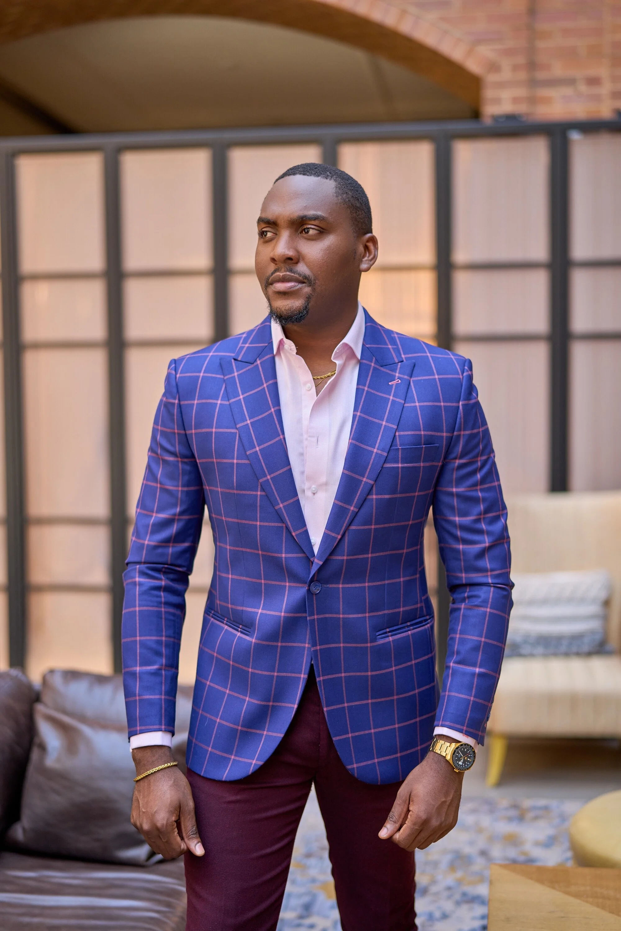 Blue & Red Windowpane Premium Blazer