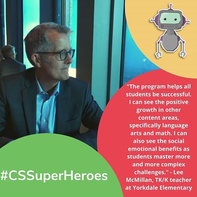 We invite you to celebrate the work done by Lee McMillan, teacher at Yorkdale Elementary, and CS Education Hero Awardee. McMillan has consistently demonstrated his flexibility and a commitment to CS by asking for support with the lesson of the week a