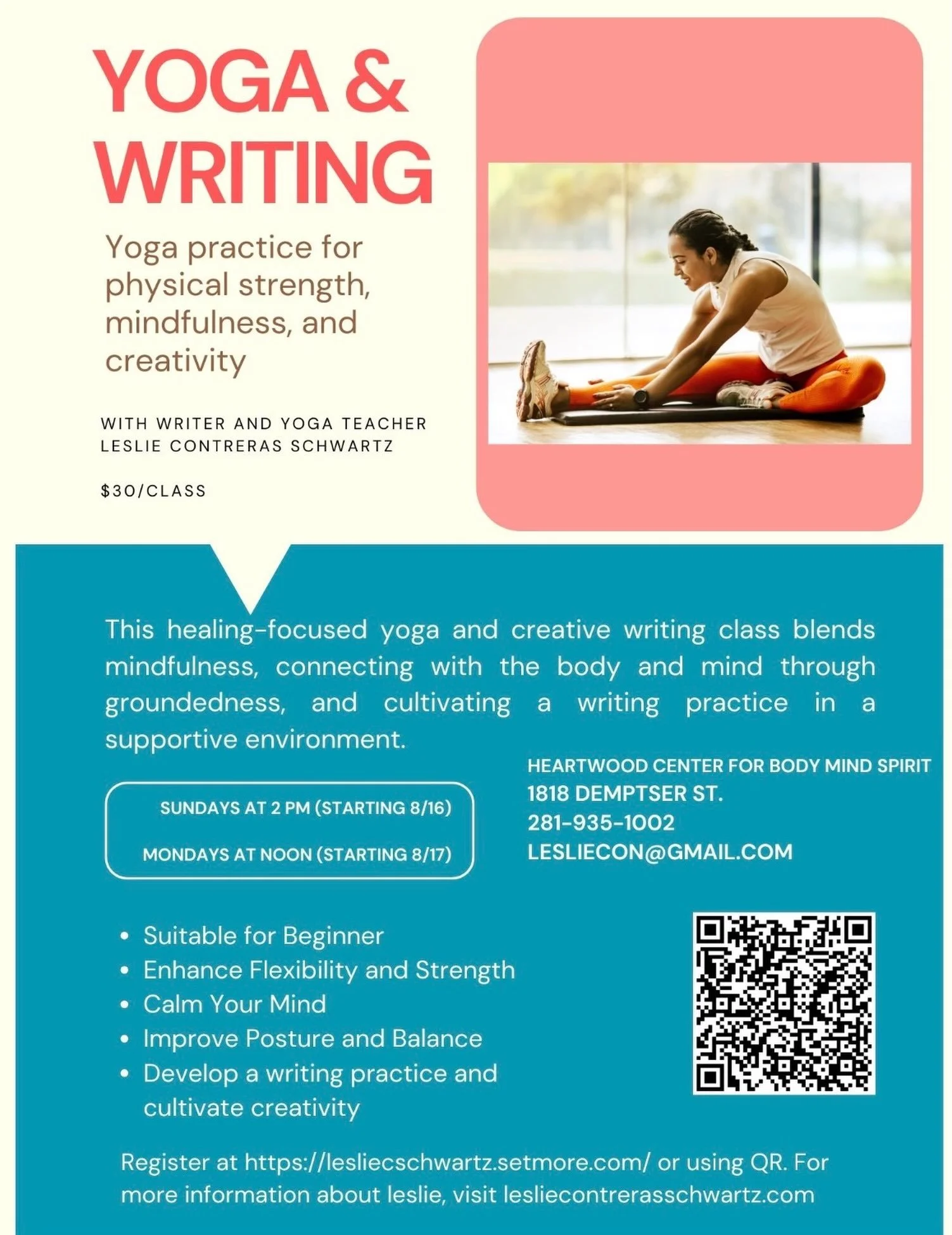 I&rsquo;m excited to begin teaching these classes on Yogs and Writing at Heartwood Center in Evanston. Sundays at 2 and Mondays at noon beginning August 16th!
#yogachicago #yogaevanston #evanstonevents #evanstonyogacommunity