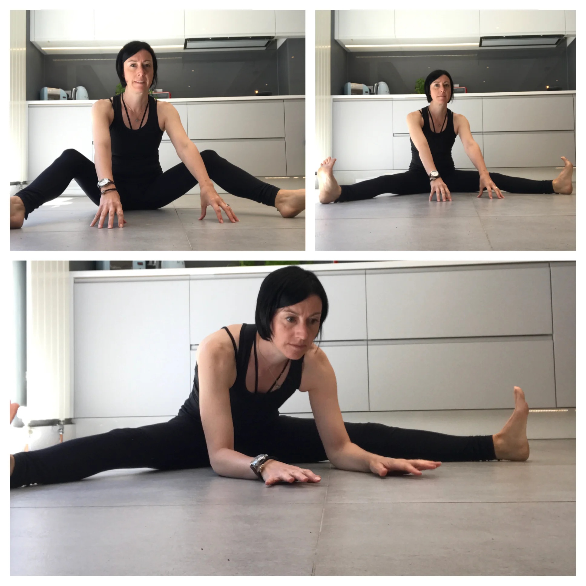 There are a few stages to get going. You can start with bent legs and just lean forward. Eventually you should be able to get the legs straight and the elbows on the floor. Then you've done it! I'll be posting video instructions. Follow me on Instagram @ruthjaneyoga