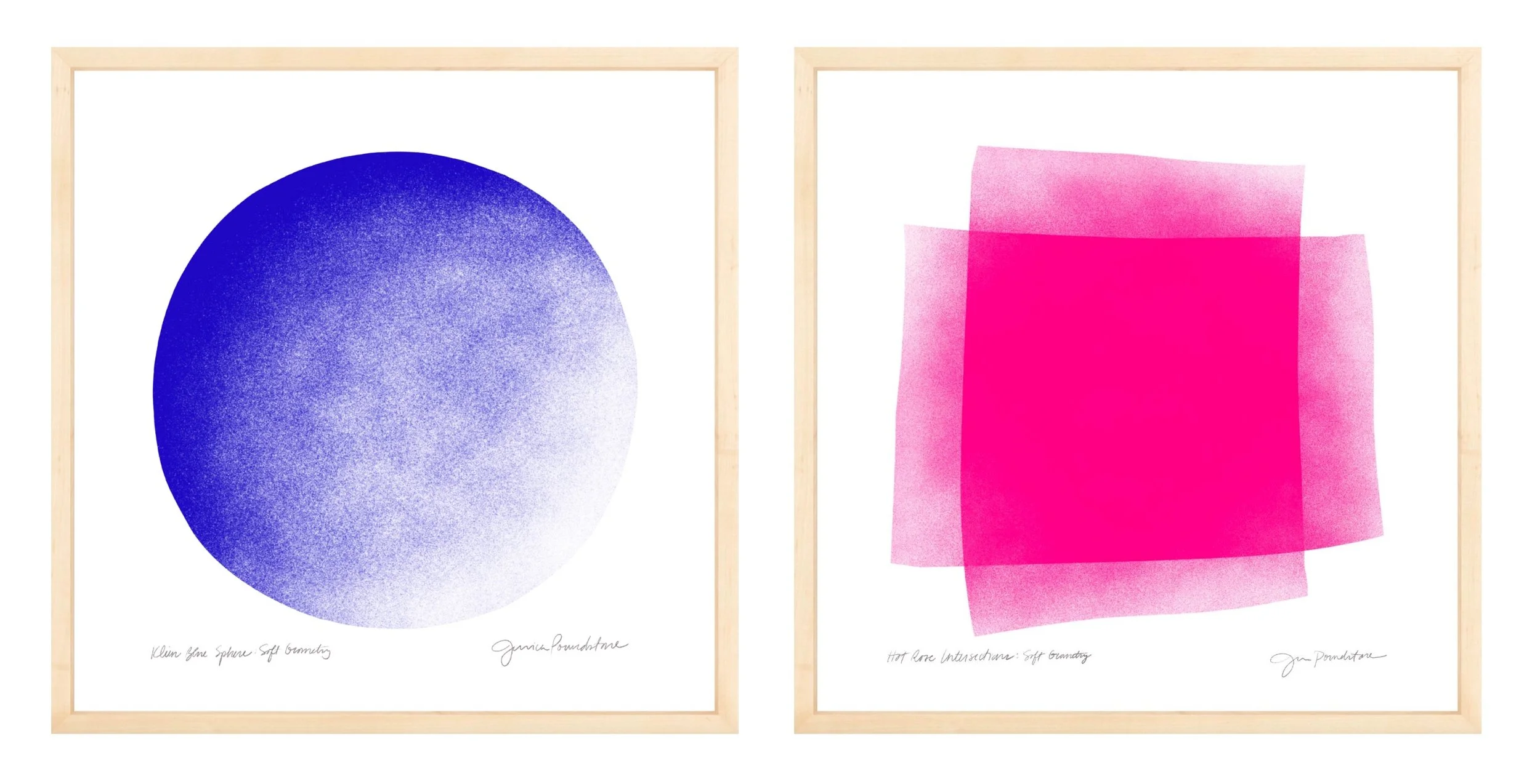 Klein_Blue_Sphere___Hot_Rose_Intersections_Pair_in_Natural_Wood_Frame.jpg