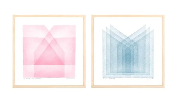 Pink and Blue Soft Geometry - Natural Wood - Pair.jpg
