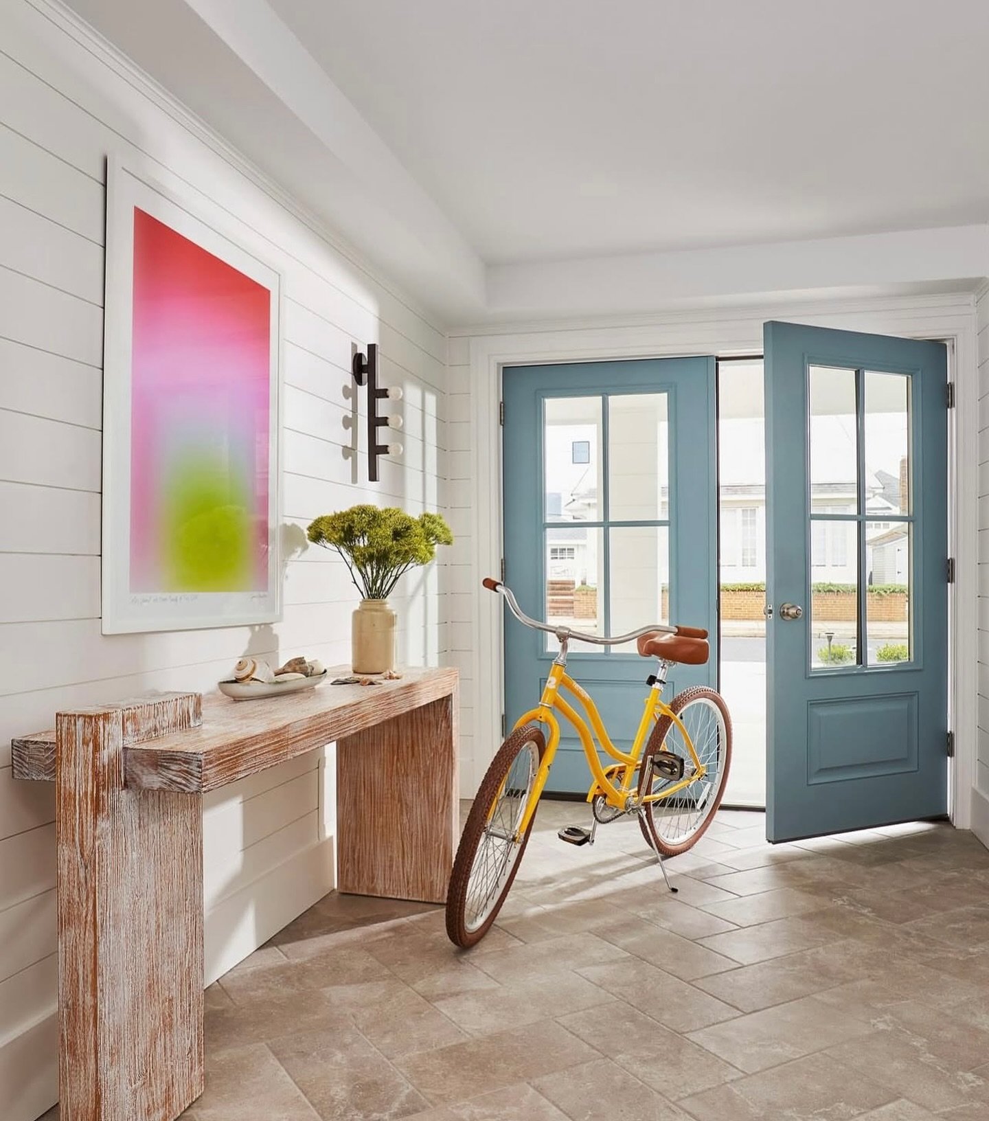 What a joy-filled entryway featuring my limited edition print &ldquo;Color Cloud: Tap Into It&rdquo; (available at www.jessicapoundstone.com) - created by @julietiseodesign for a client in New Jersey. 📸 by @kelseyannroseinteriors ✨Love 💖✨
.
.
.
.
.
