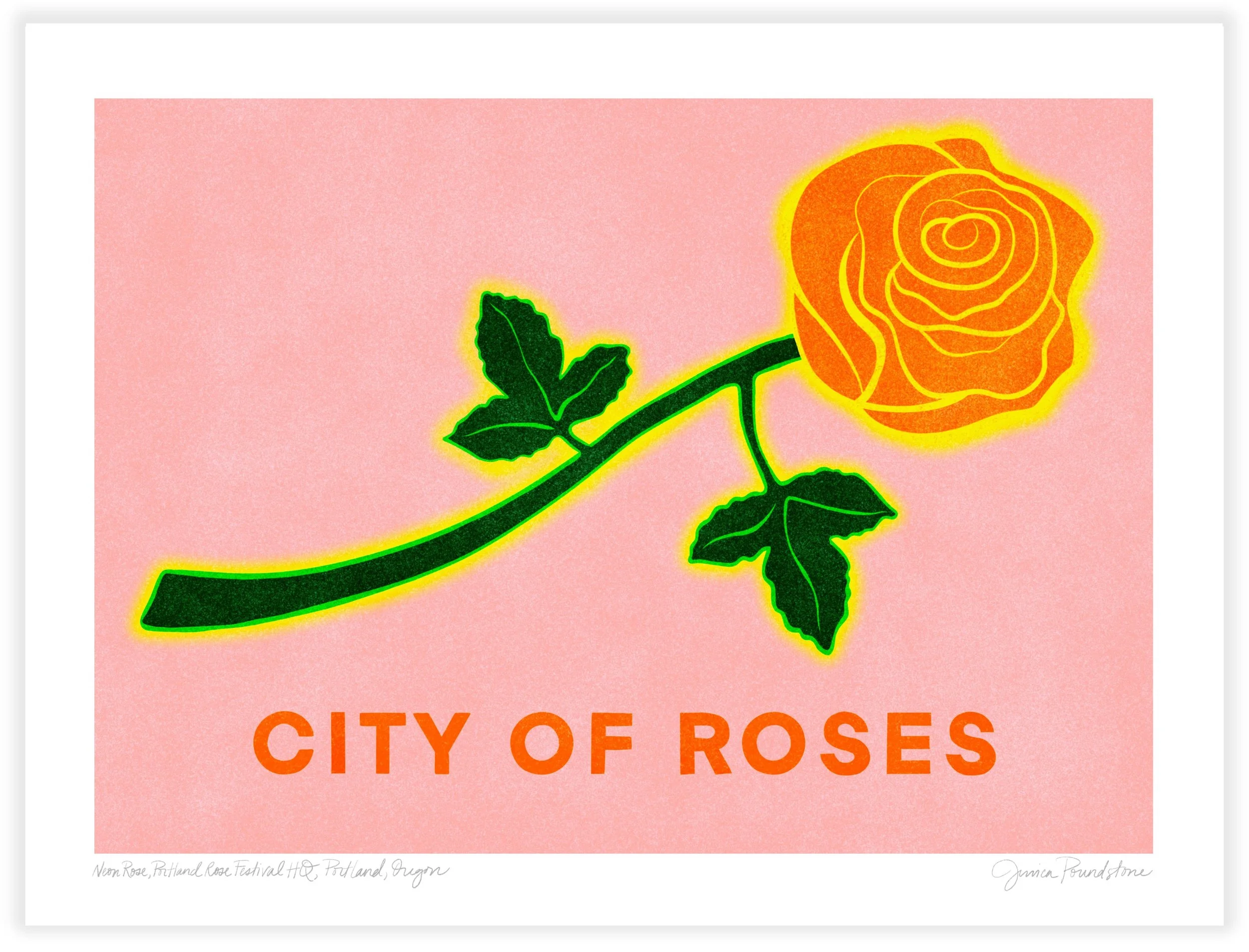 Portland Rose Festival HQ Neon Rose- Orange - Jessica Poundstone - Portland Prints - On Paper.jpg