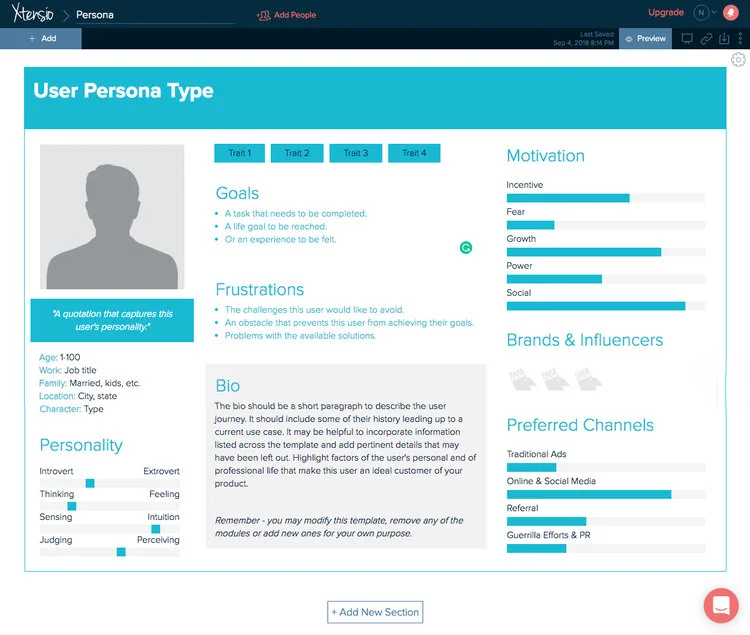 Showing an example of A personal template