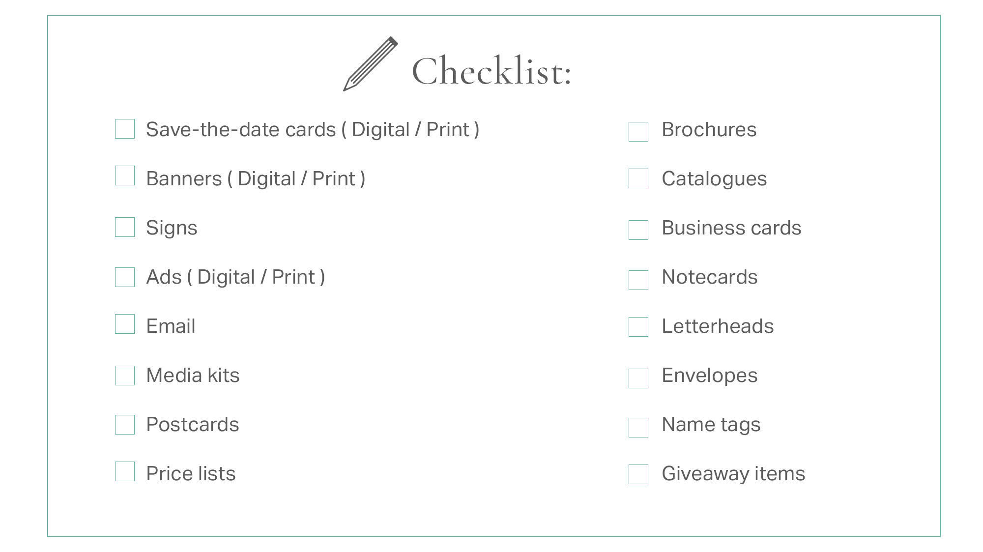 Event collateral items checklist