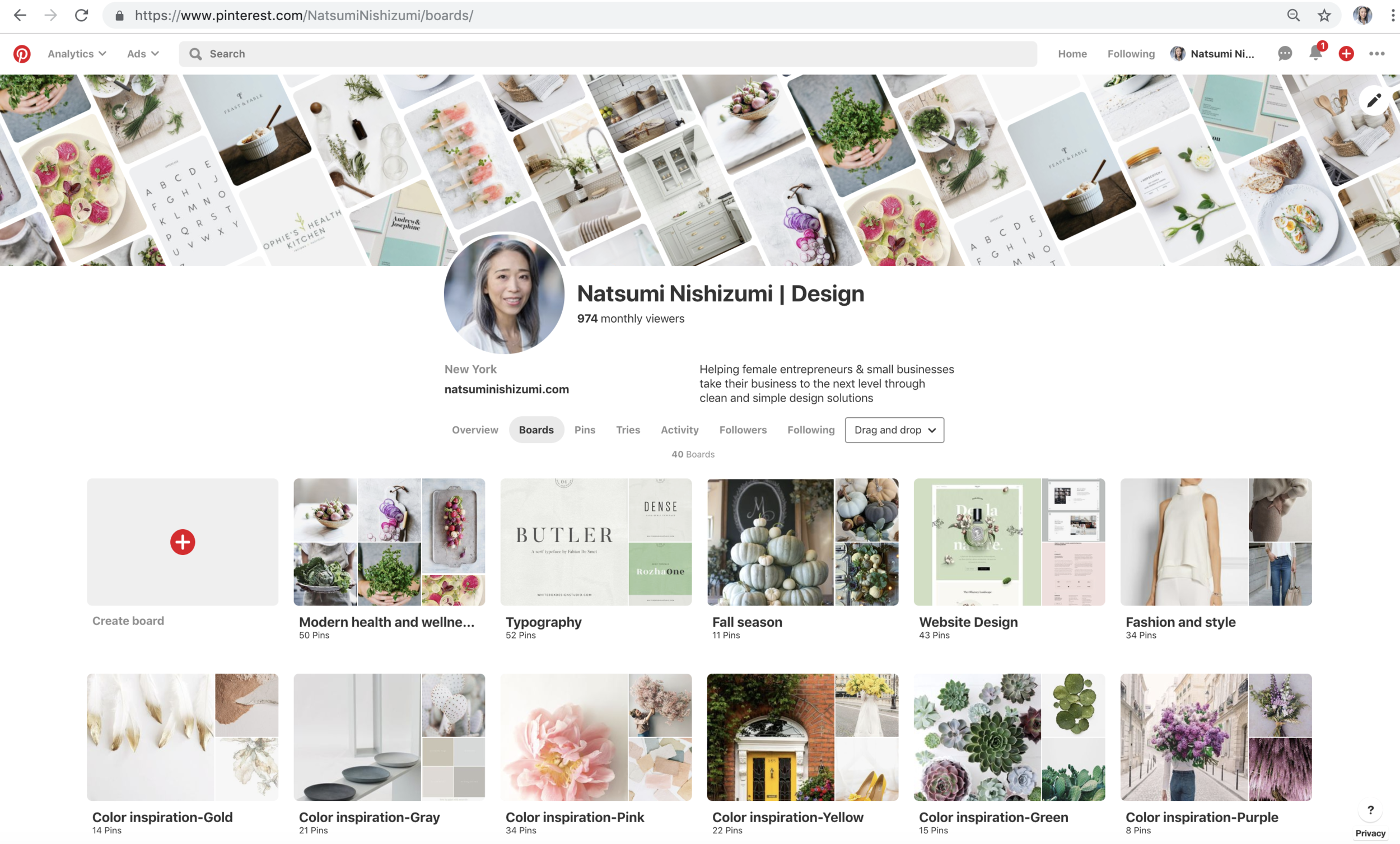 Pinterest board examples by Natsumi Nishizumi