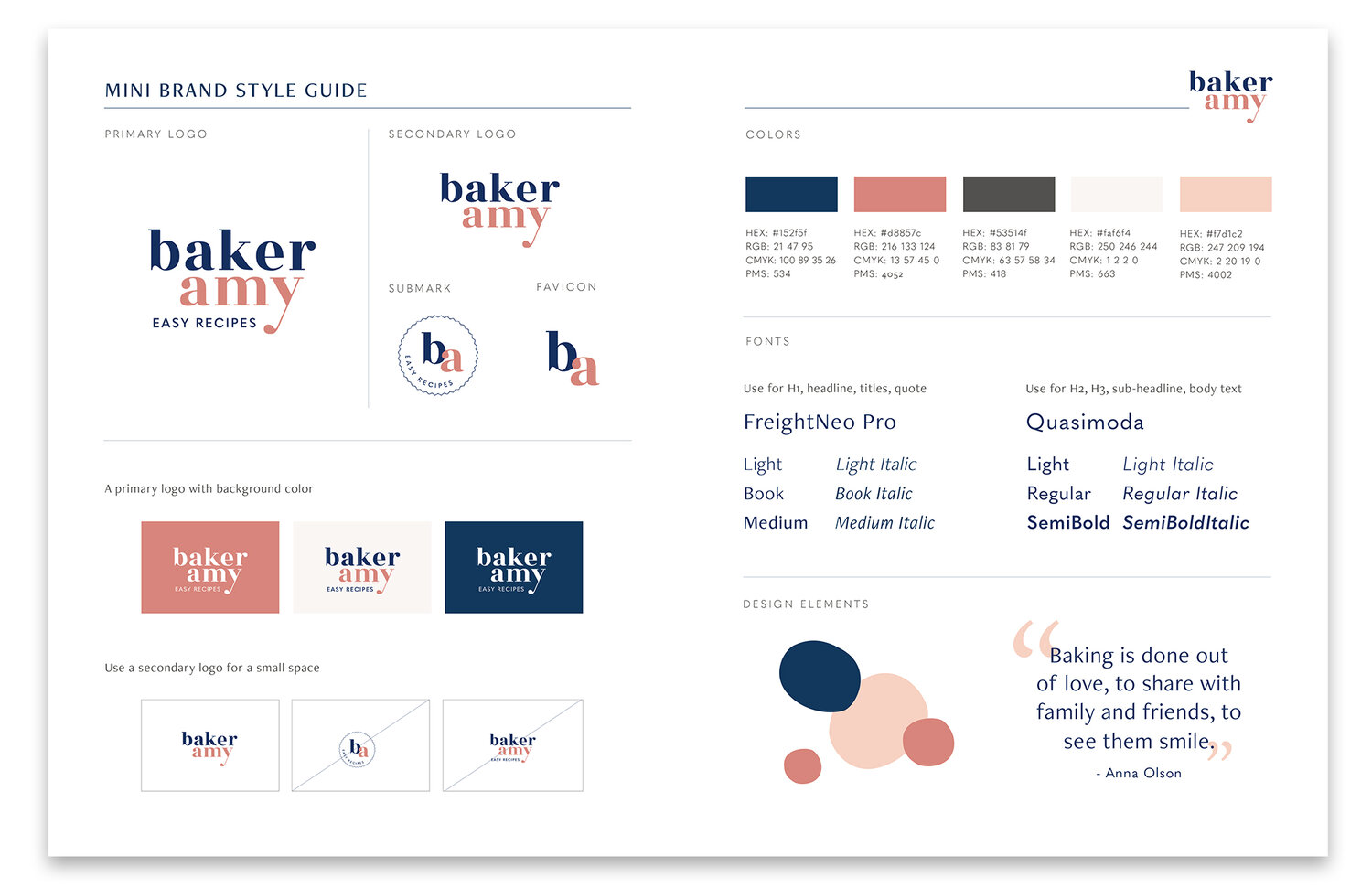 The style guide for Baker Amy lists all the fonts and colors used.