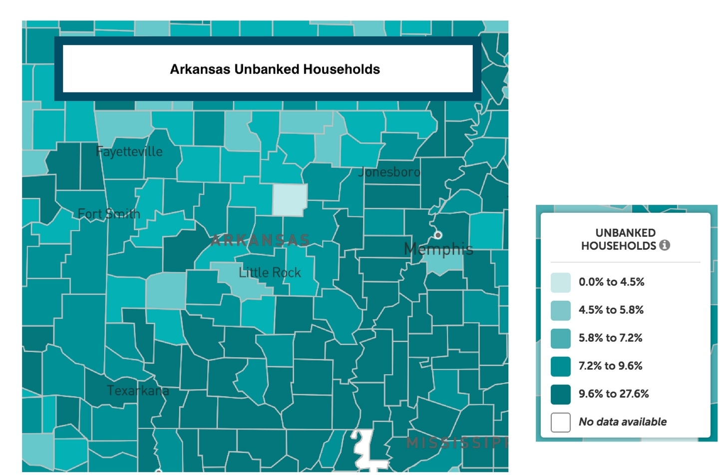 Highest Percentage of Unbanked Households - Phillips County - 17.9% Maps courtesy of Prosperity Now