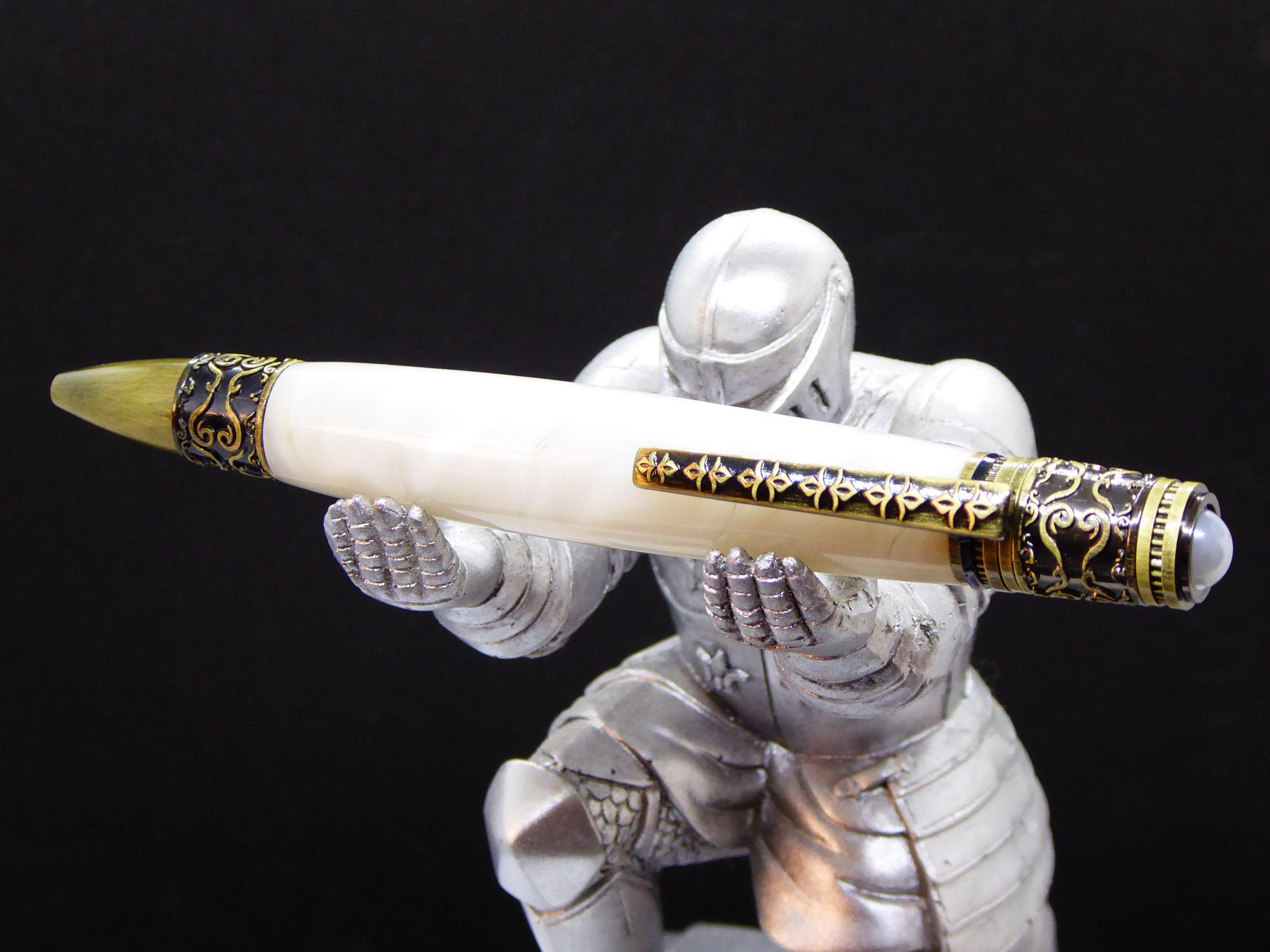 white acrylic brass coated pearl pen