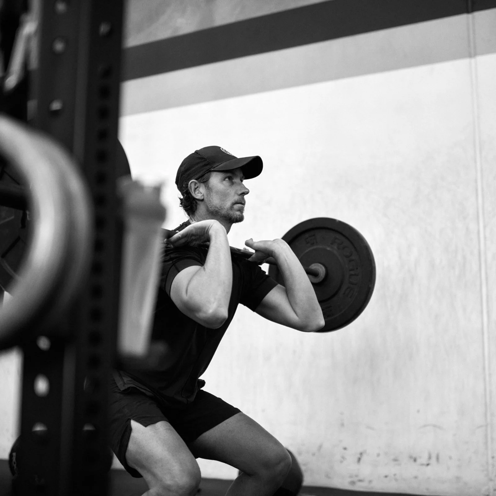 Lifter in the front rack position at the bottom of a front squat at Accelerate Strength Rozelle
