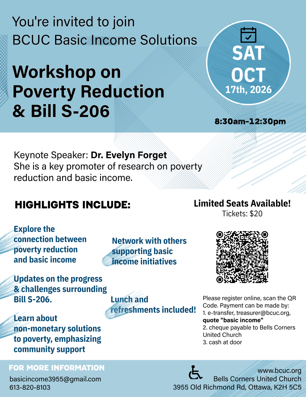 You're invited to join BCUC Basic Income Solutions: Workshop on Poverty Reduction & Bill S-206. October 17th, 2026, 8:30 AM to 12:30 PM. Tickets: $20 includes lunch. Register here.