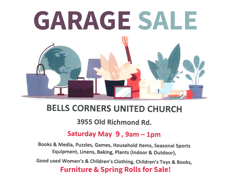 BCUC Garage Sale, May 9, 9 am to 1 pm. Books, media, household items, sports equipment, plants, clothing, toys, furniture. And spring rolls!