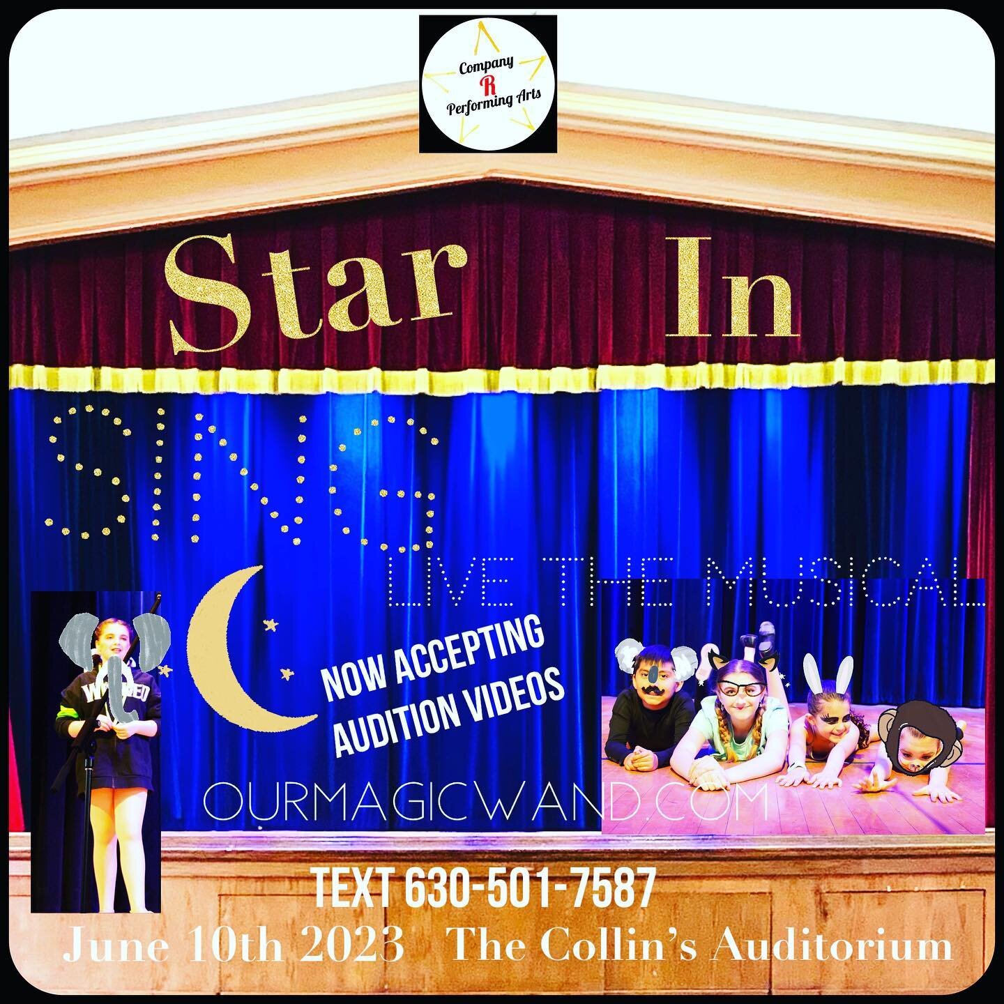 Star in SING Live the Musical! Now accepting audition videos Ages 5-17 More info at ourmagicwand.com #yourcreativejourneystartshere @companyrperformingarts @rstudioofperformingarts companyrperformingarts@gmail.com