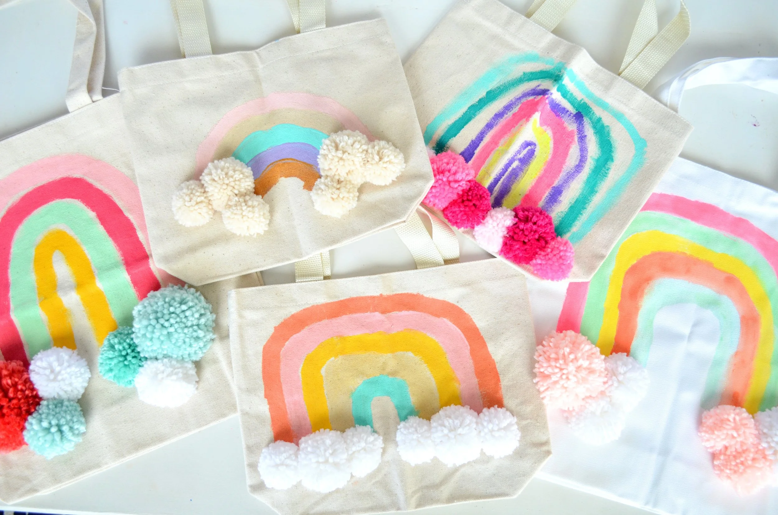 Summer Kids Craft Camp Session 3: Painted Rainbow and Pom Pom Tote Bags