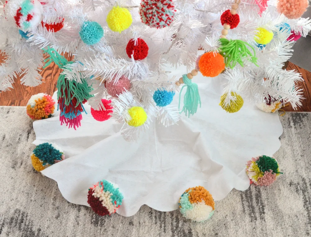 Winter Craft Camp Large Pom Pom Tree Skirt Apricot Polkadot