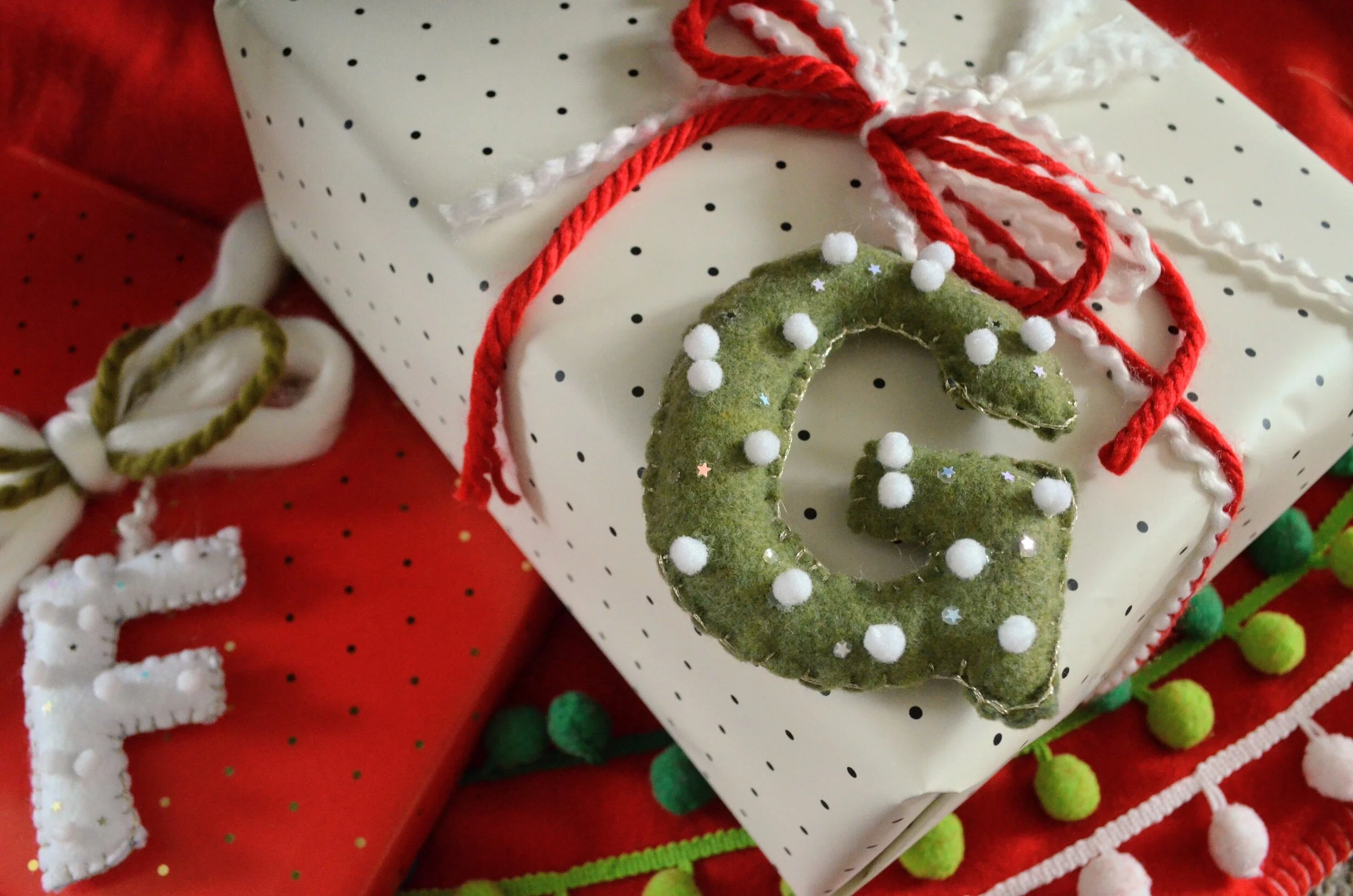 Anthropologie Inspired Felt Monogram Ornaments — Apricot Polkadot