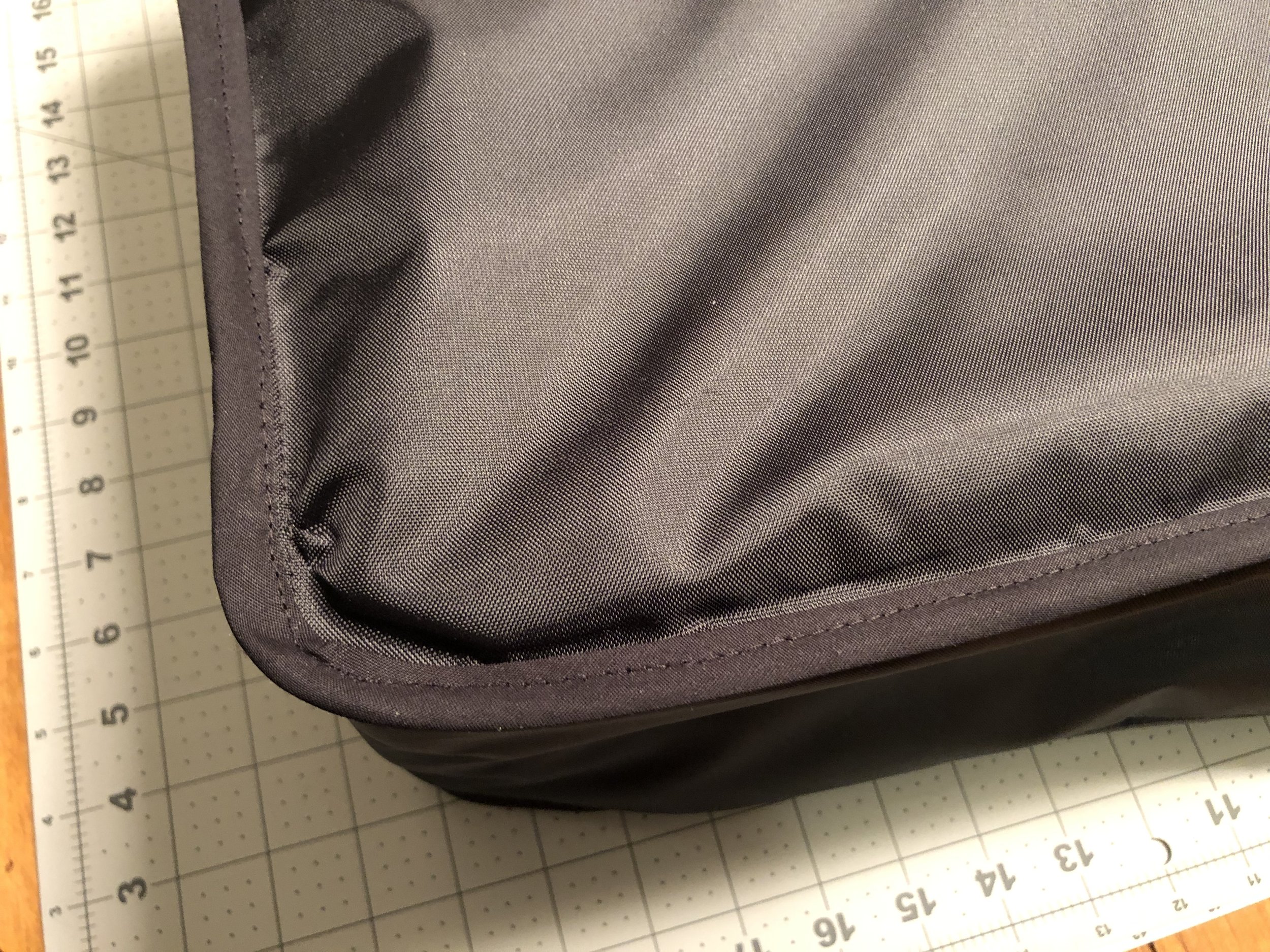  After sewing, bind the seam with 1/2” bias tape. 