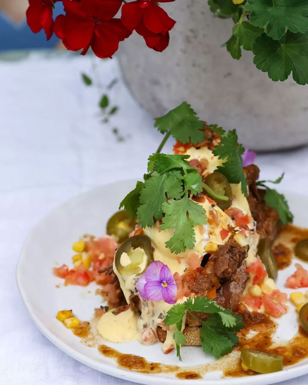 Birria Brisket Benedict&nbsp;🤍 

Mexican spiced brisket, poached eggs,&nbsp;hollandaise, corn salsa&nbsp;🌞
