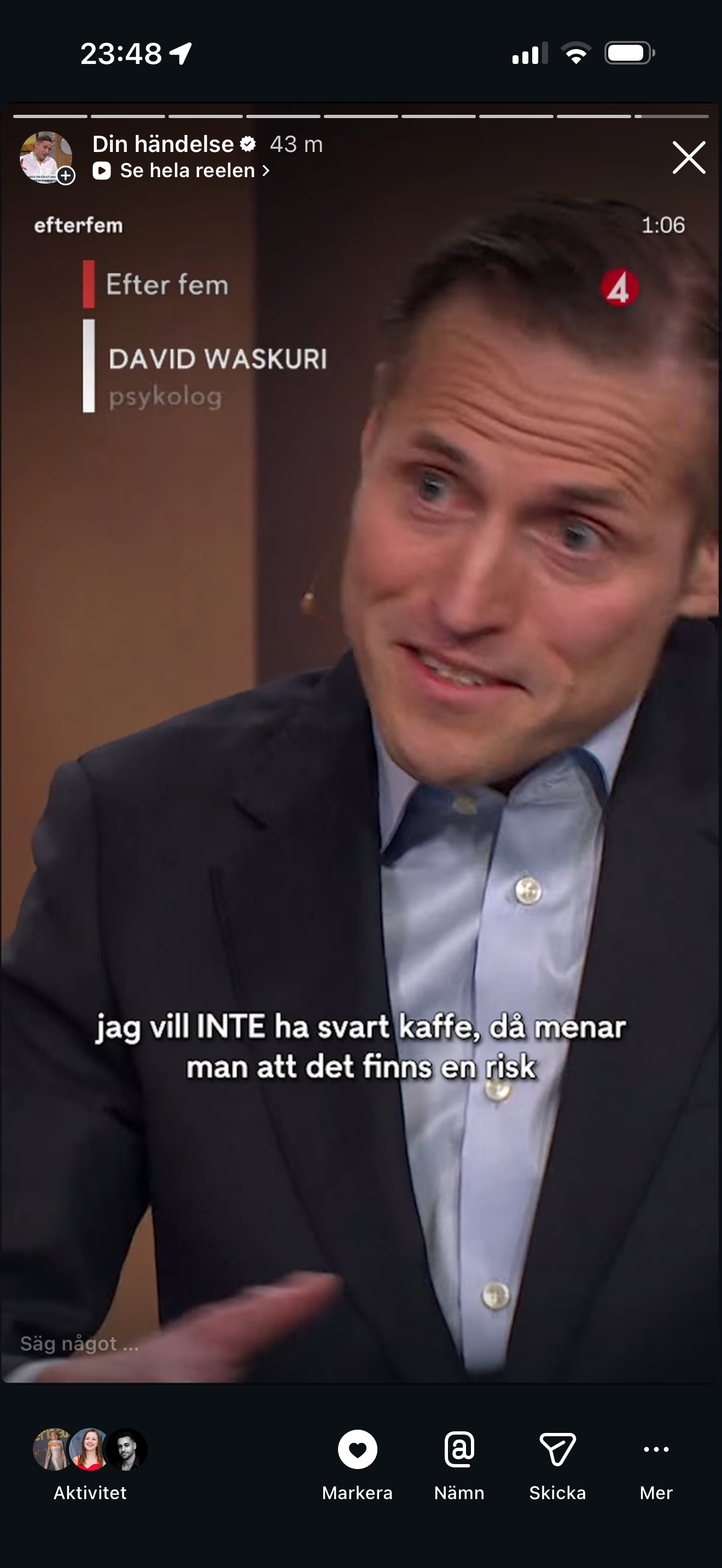 TV4 - After Five - Psychologist David Waskuri explains the black-coffee theory