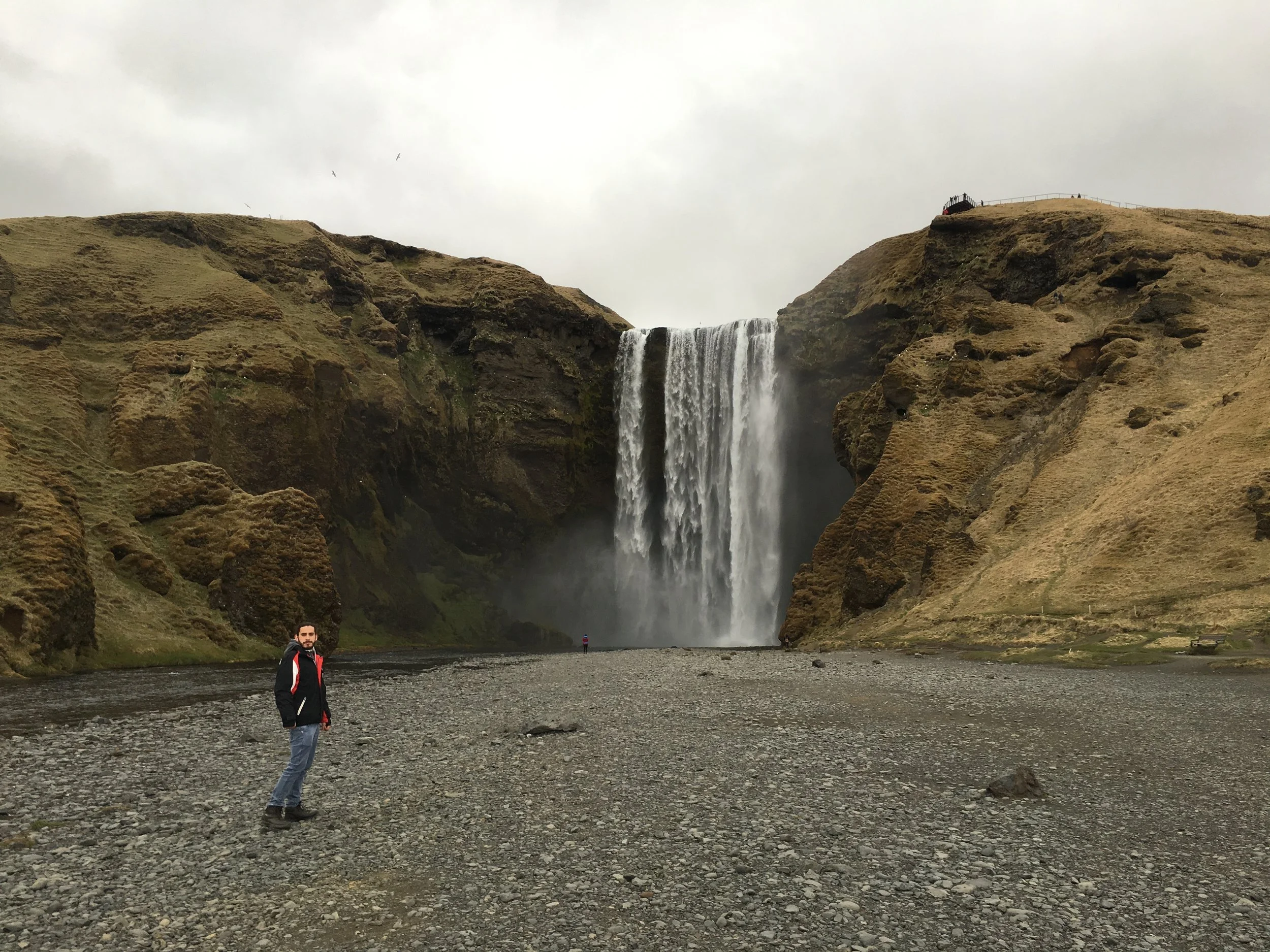 Lenny at Seljalandsfoss waterfall in Iceland