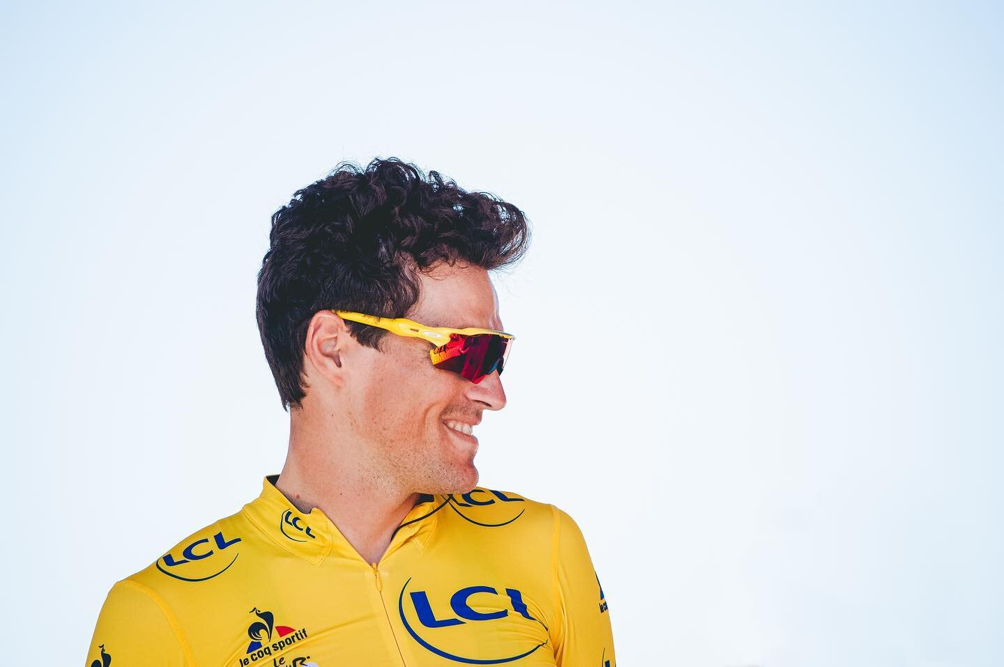 2016 Tour De France. Greg Van Avermaet proudly wearing the yellow jersey.