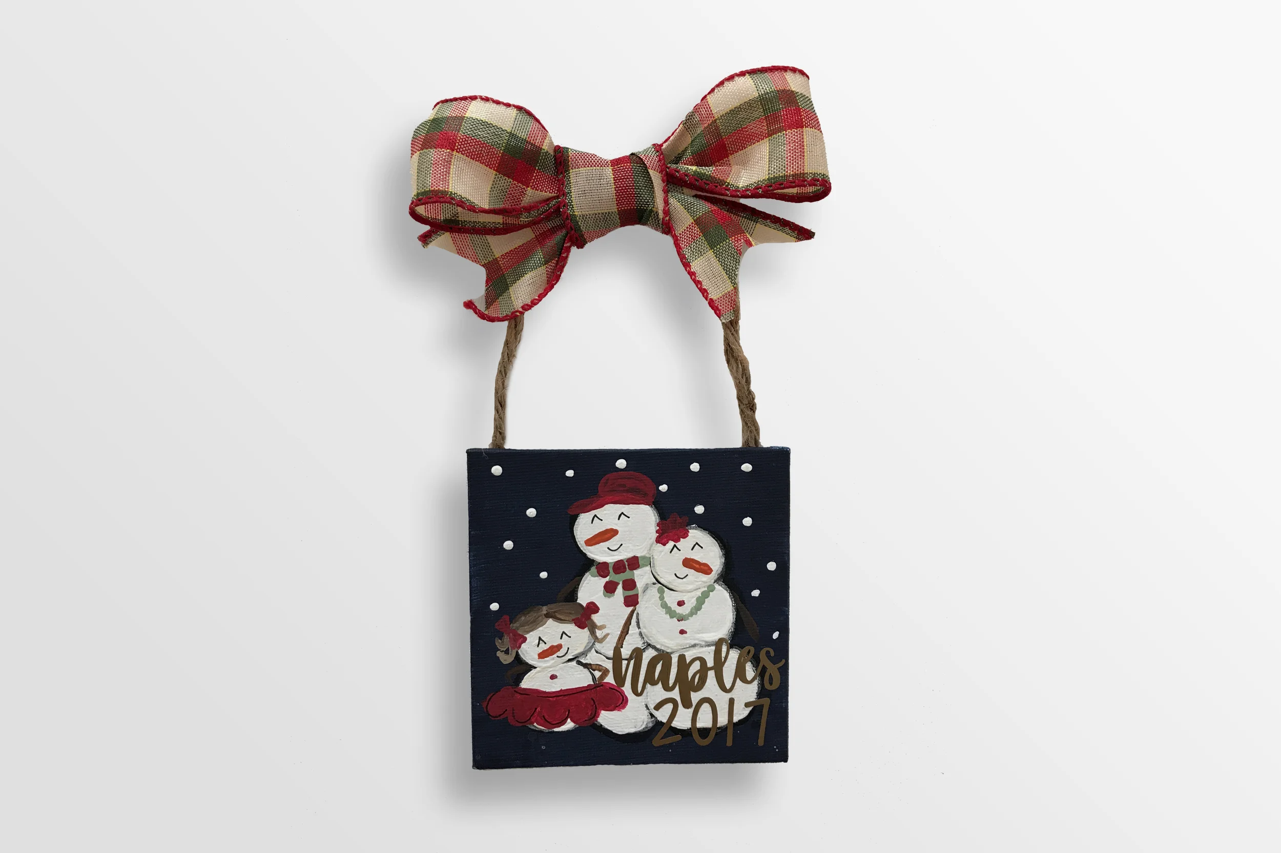 Custom Snowman Family Canvas Ornament