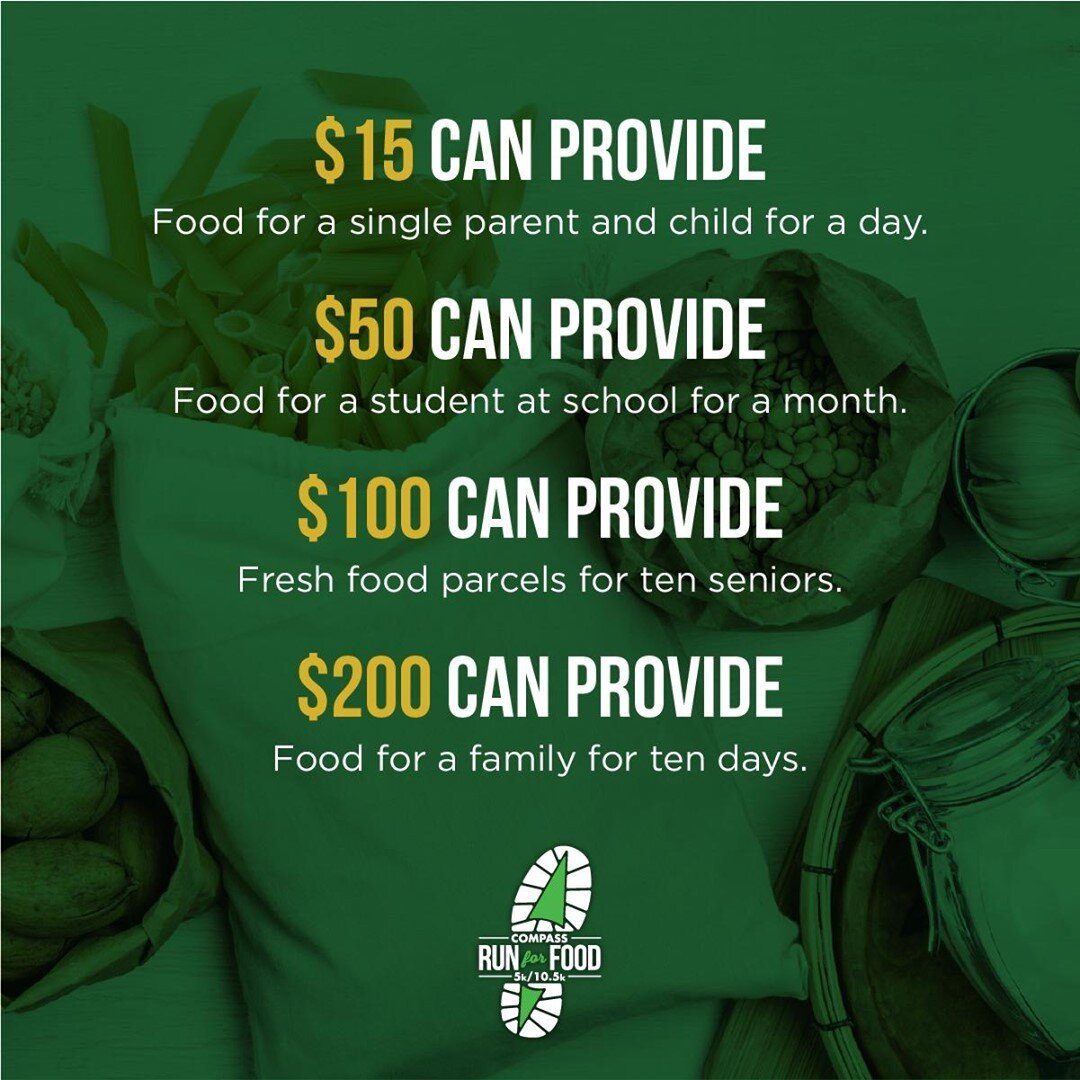 If you are unable to participate in the run but you want to be a part of the Compass Run For Food you can now make a gift donation! Every dollar given to the Compass Run for Food helps feed kids and families through our local Food Banks and School Nu